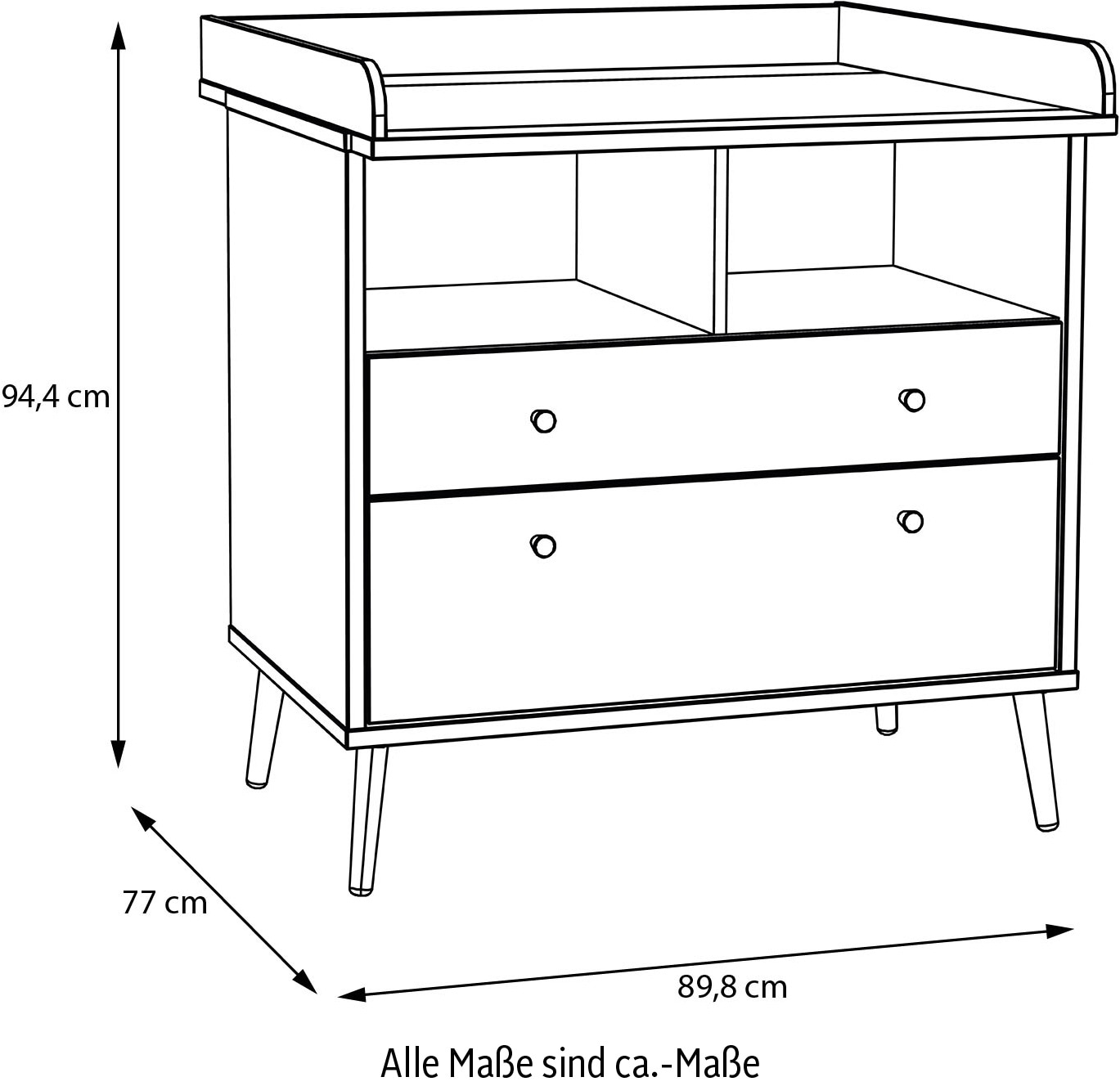 FORTE Commode à langer »Whenua« Matelas à langer, bord relevé, bicolore, rangement ouvert, compartiments etc. 89,8 cm