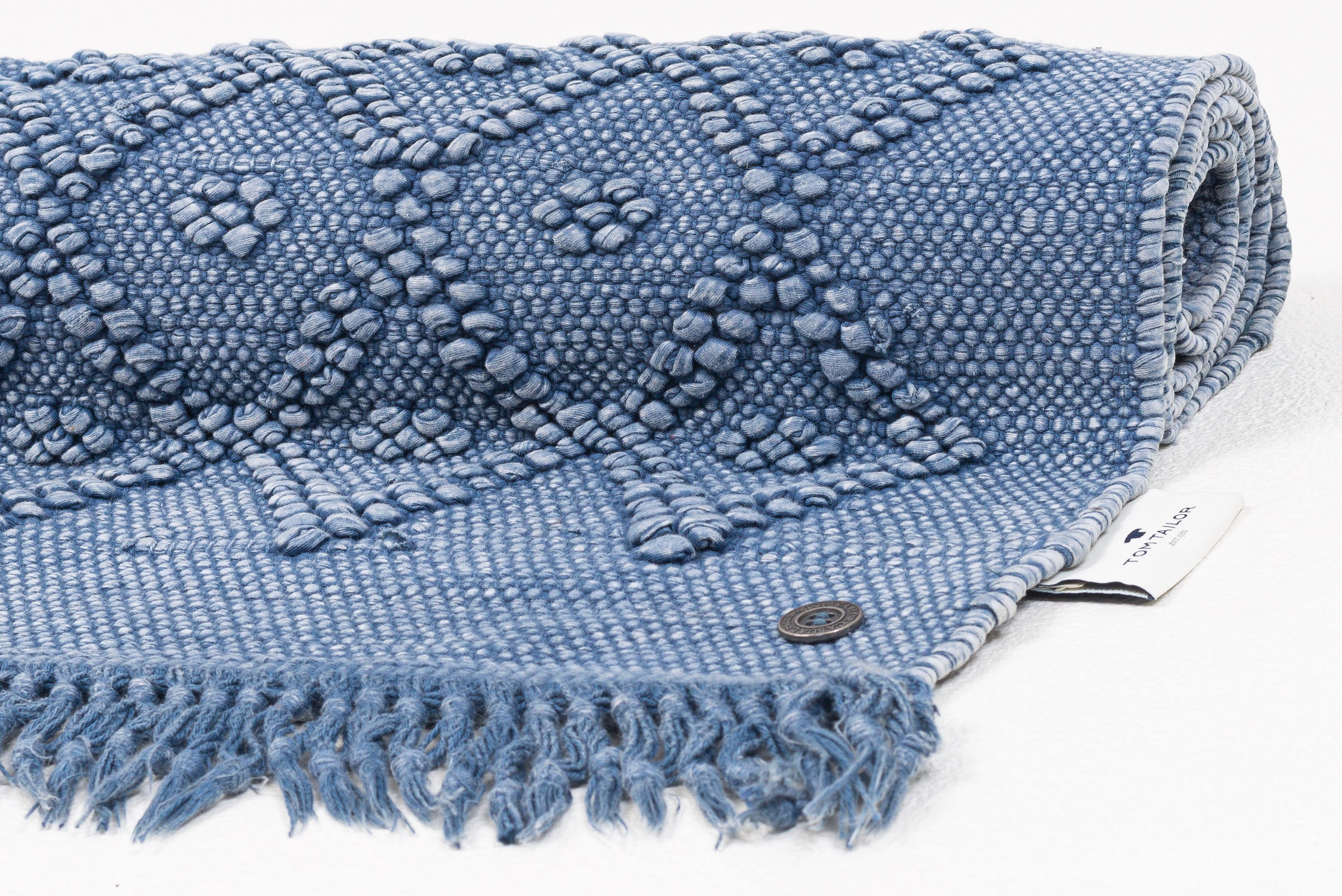 TOM TAILOR HOME Badematte »Vintage Wash« Höhe 6 mm fussbodenheizungsgeeignet Badteppich, Uni Farben, Rauten Muster, mit Fransen, reine Baumwolle