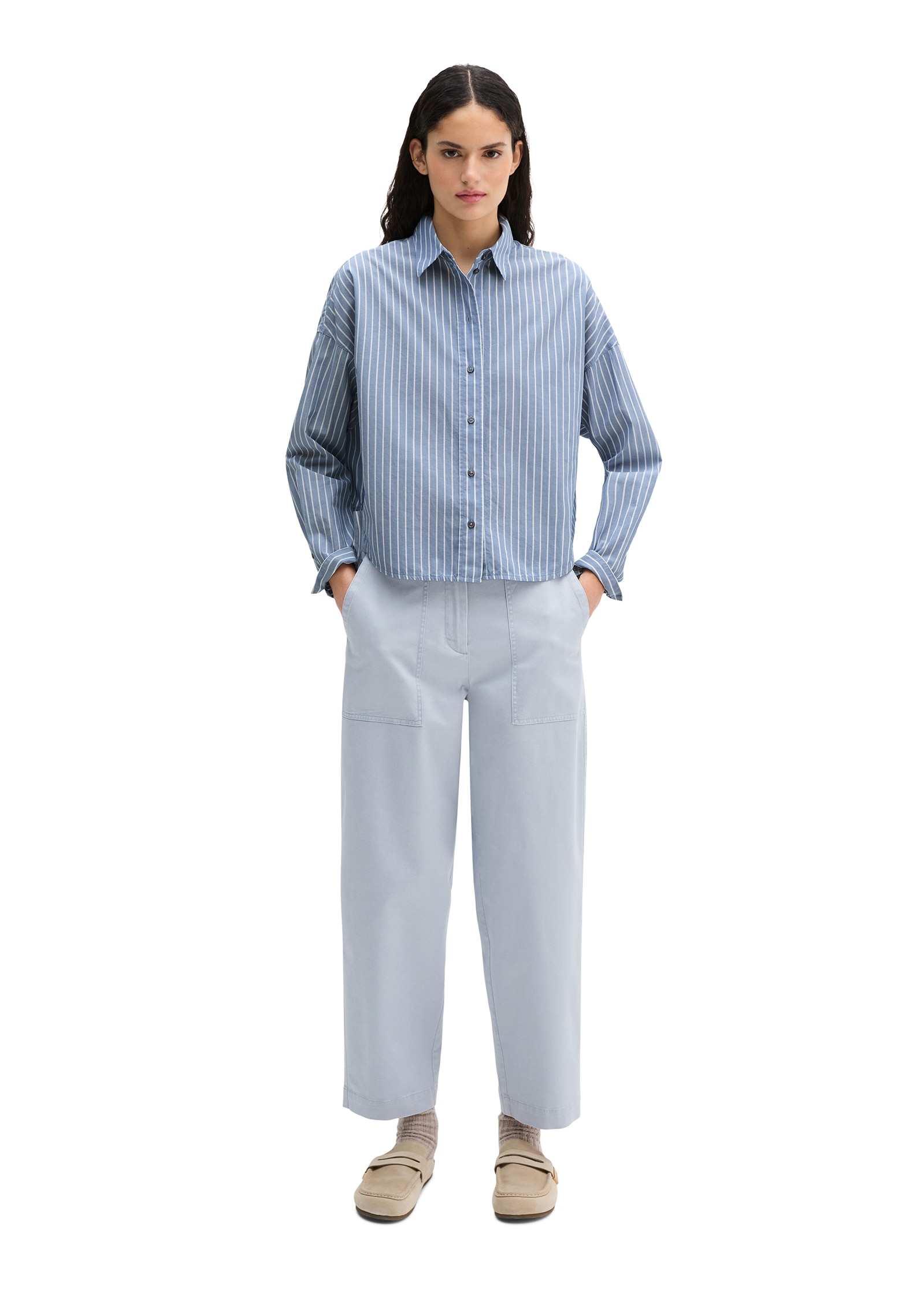 Marc O'Polo Blouse chemise bequem weite Form, garngefärbter Chambray, Kentkragen