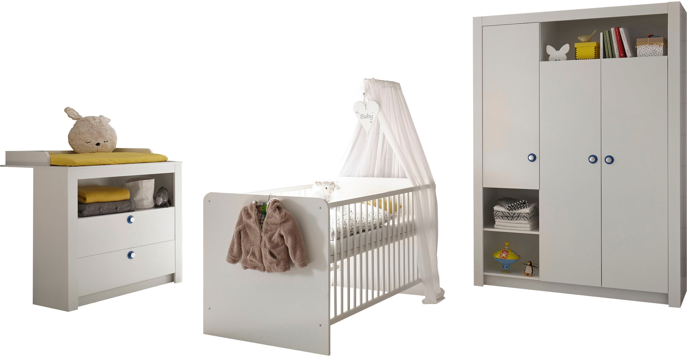 Begabino Drehtürenschrank »Paula Kinderzimmerschrank Kleiderschrank« 3-trg. Weiss, Schrank mit offenen Fächer