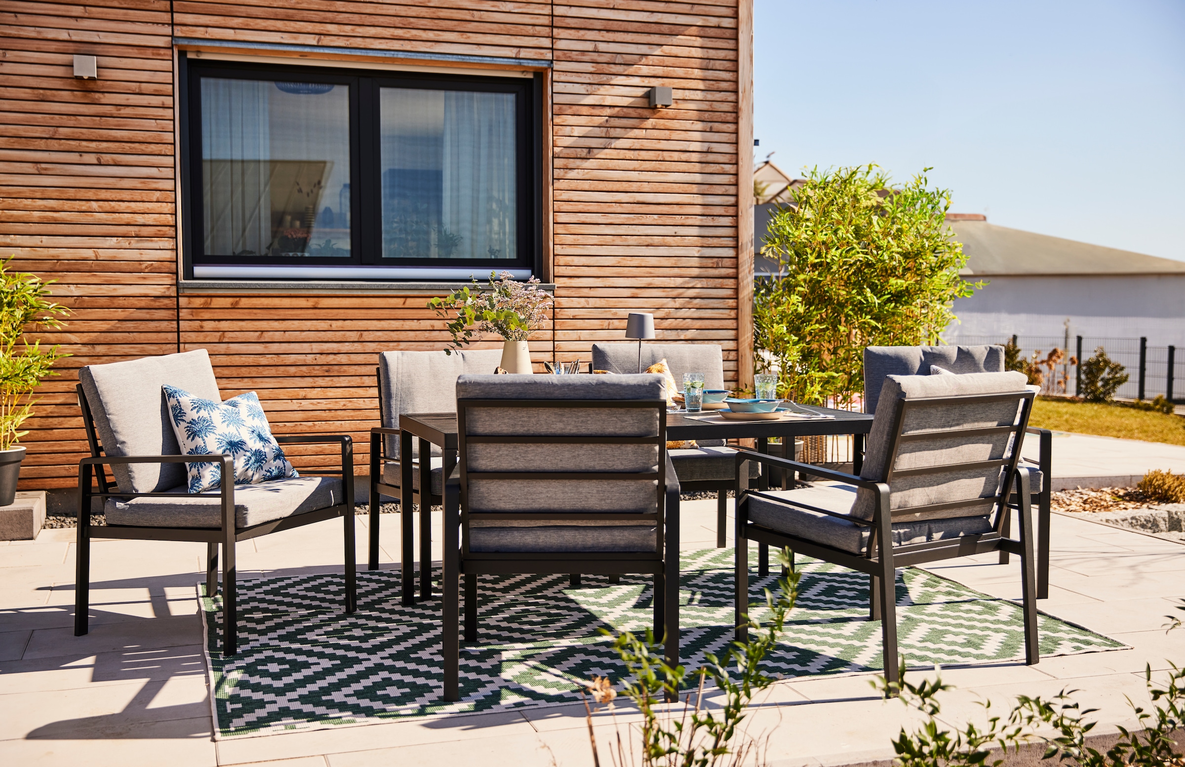 KONIFERA Garten-Essgruppe »»New Jersey«« Set, 6 Sessel, Tisch 80x160x71 cm, inkl. Auflagen, 19 Stk. tlg. Aluminium/Polyrattan