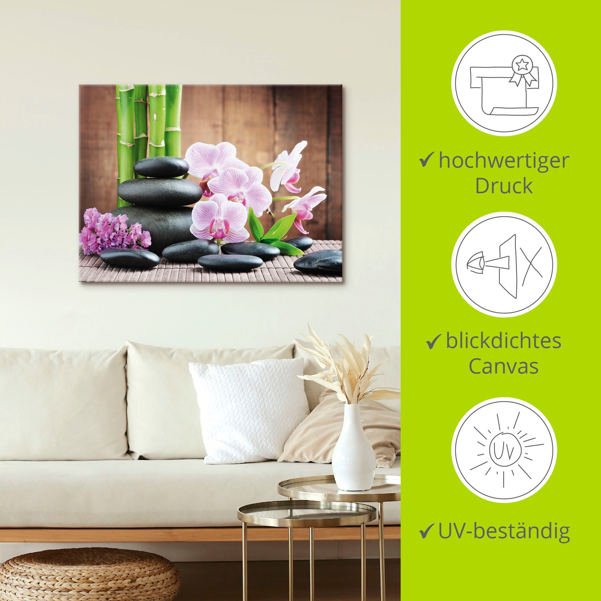 Artland Fresque murale »Spa Konzept Zen Steinen Orchideen« 1 cuis tlg. als Leinwandbild, Poster in verschied. Grössen