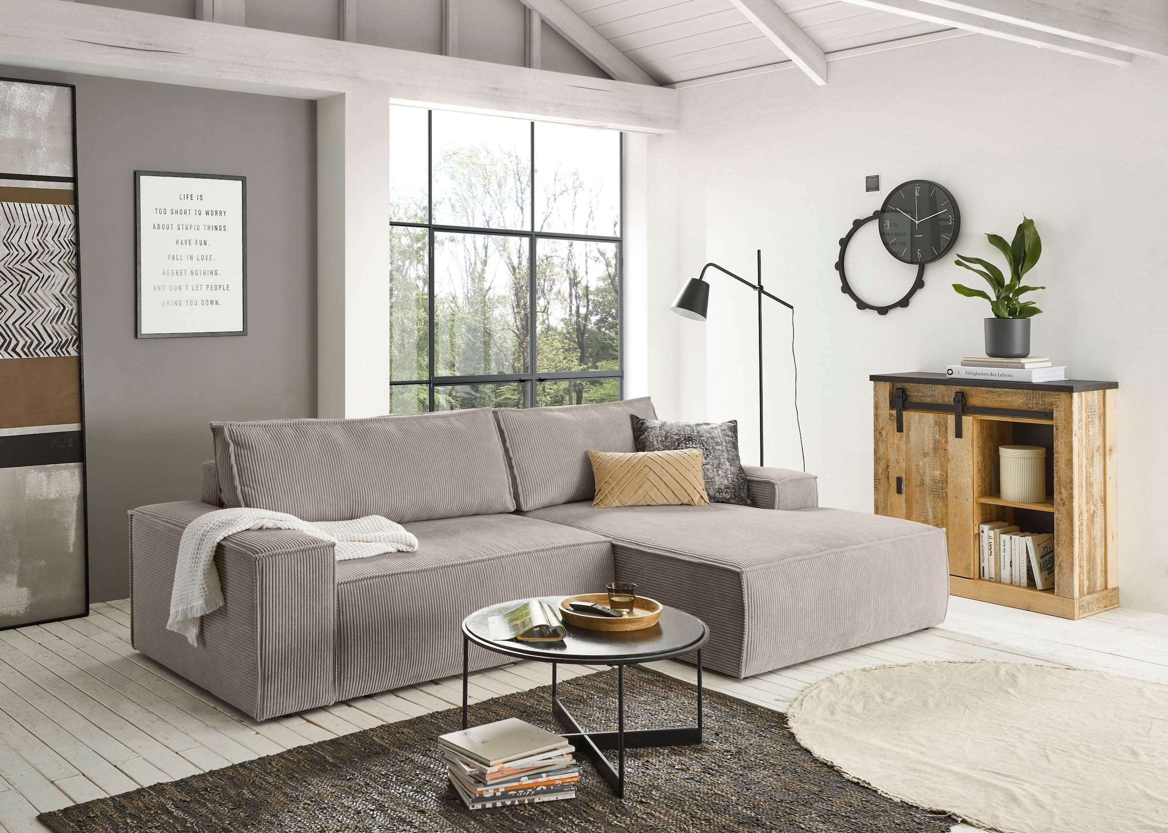 Home affaire Ecksofa »SHERWOOD L-Form, 267 cm - OTTO. Verlässliche Qualität.« Schlaffunktion mit Bettkasten (210x136 cm), Cord, Vintage, Samtvelours