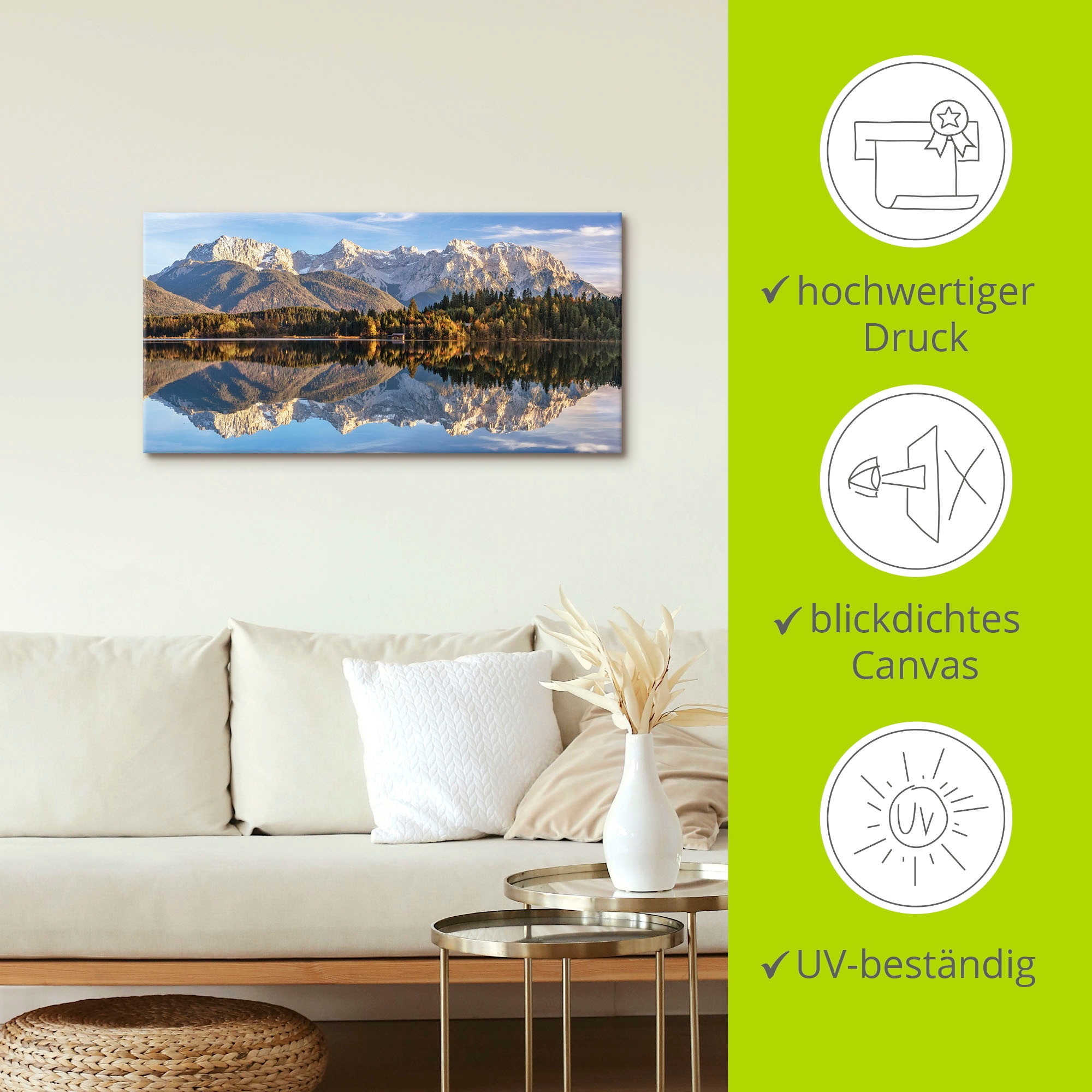 Artland Tableau sur toile »Karwendelblick am Barmsee« 1 cuis tlg. als Leinwandbild, Wandaufkleber in verschied. Grössen