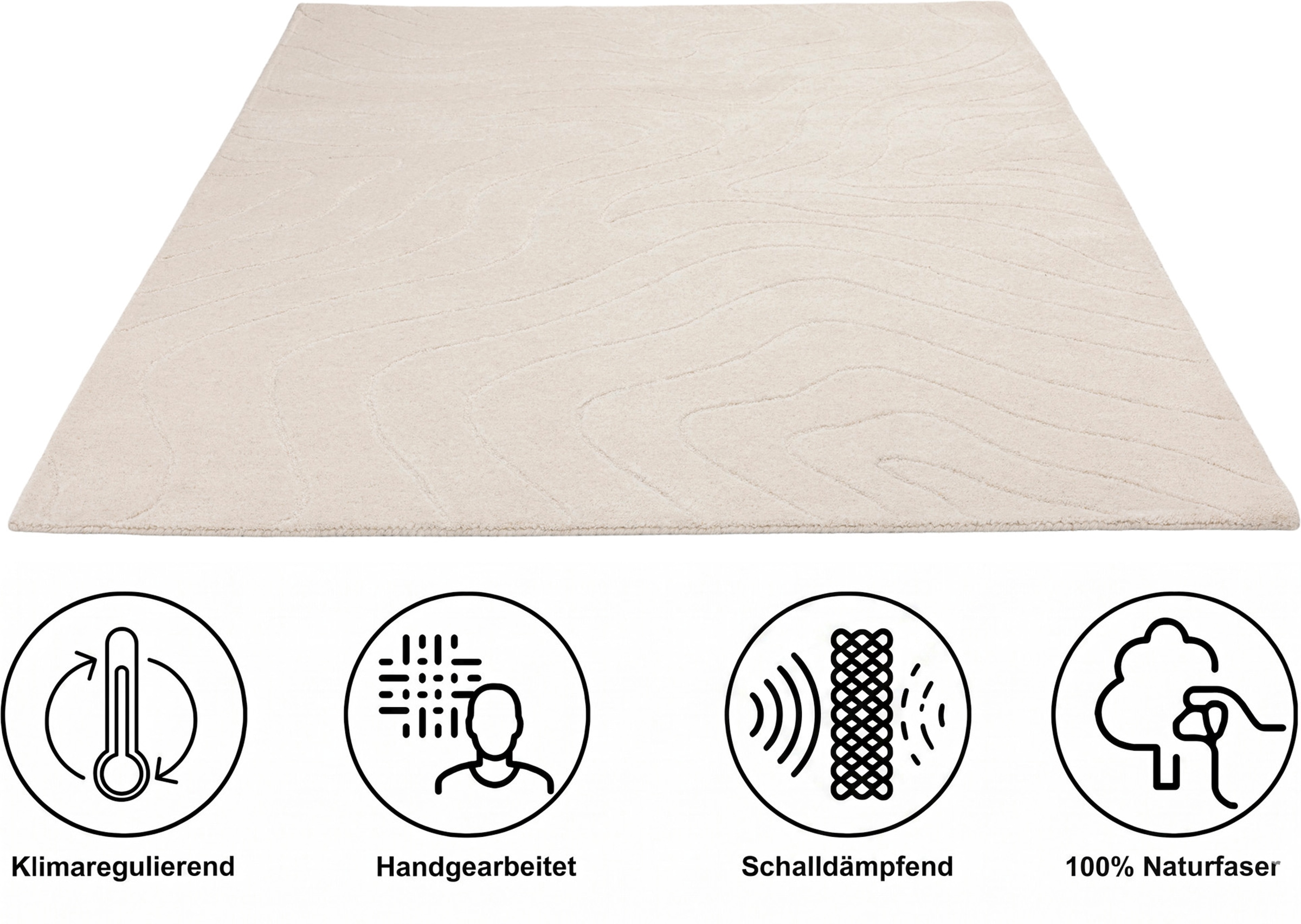 LeGer Home by Lena Gercke Tapis en laine »Zarrah, mit Wellendesign, Linienmuster« Rectangulaire 14 mm Höhe laine pure, moderne, scandinave, salon, chambre, salle à manger