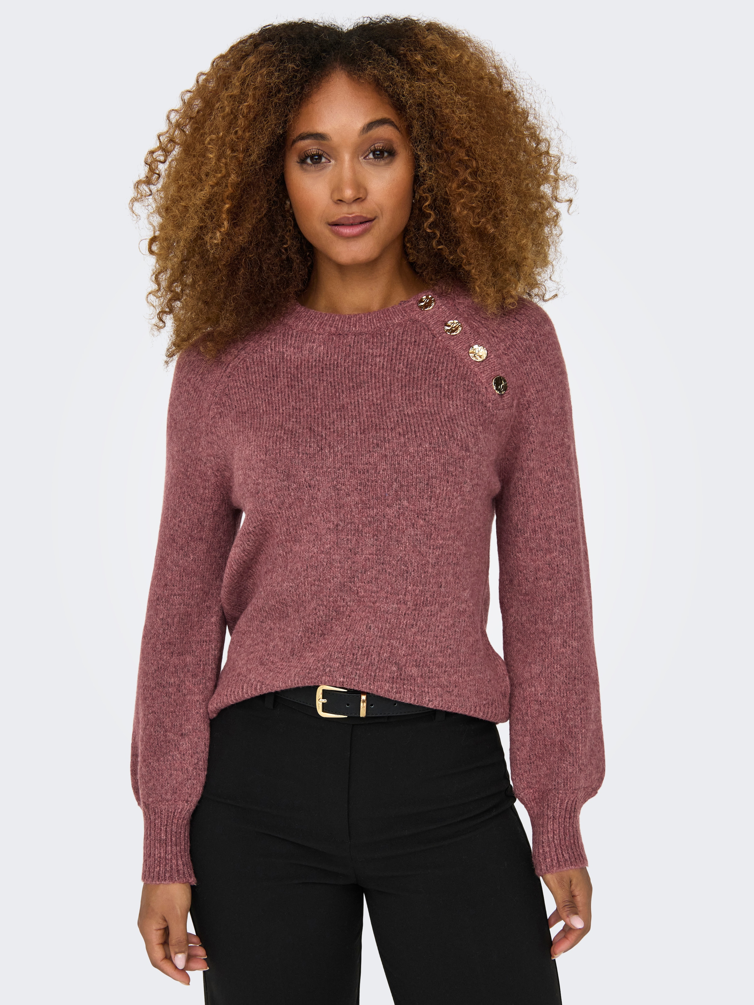 ONLY Pull à col rond »ONLEMMA LS BUTTON ONECK EX KNT« Kunstfaser, regular fit