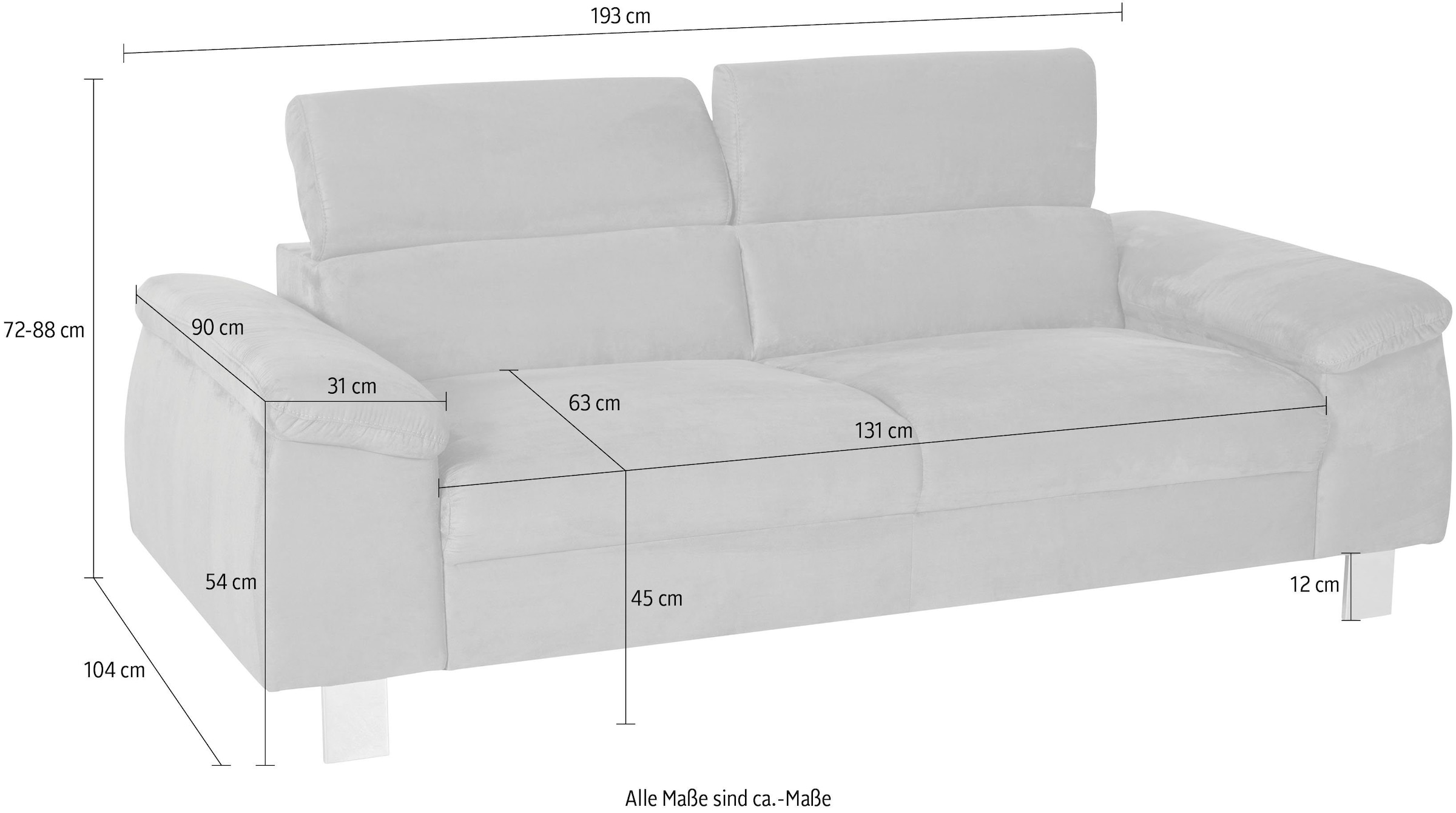 COTTA Ensemble rembourré »Komaris, B: 193 bzw. 100 cm« Set,  Set: 3er-Sofa & Hocker, mit Kopfteilverstellung