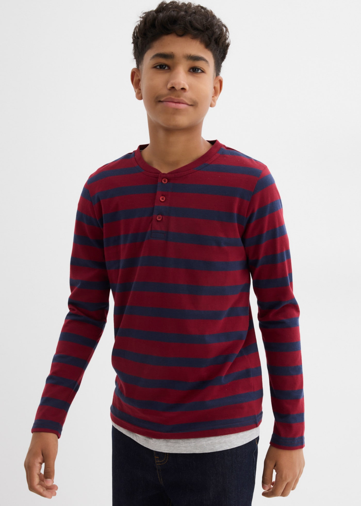 bonprix T-shirt Henleys Paquet,  pour garçons, en emballage pratique, en coton, coupe confortable