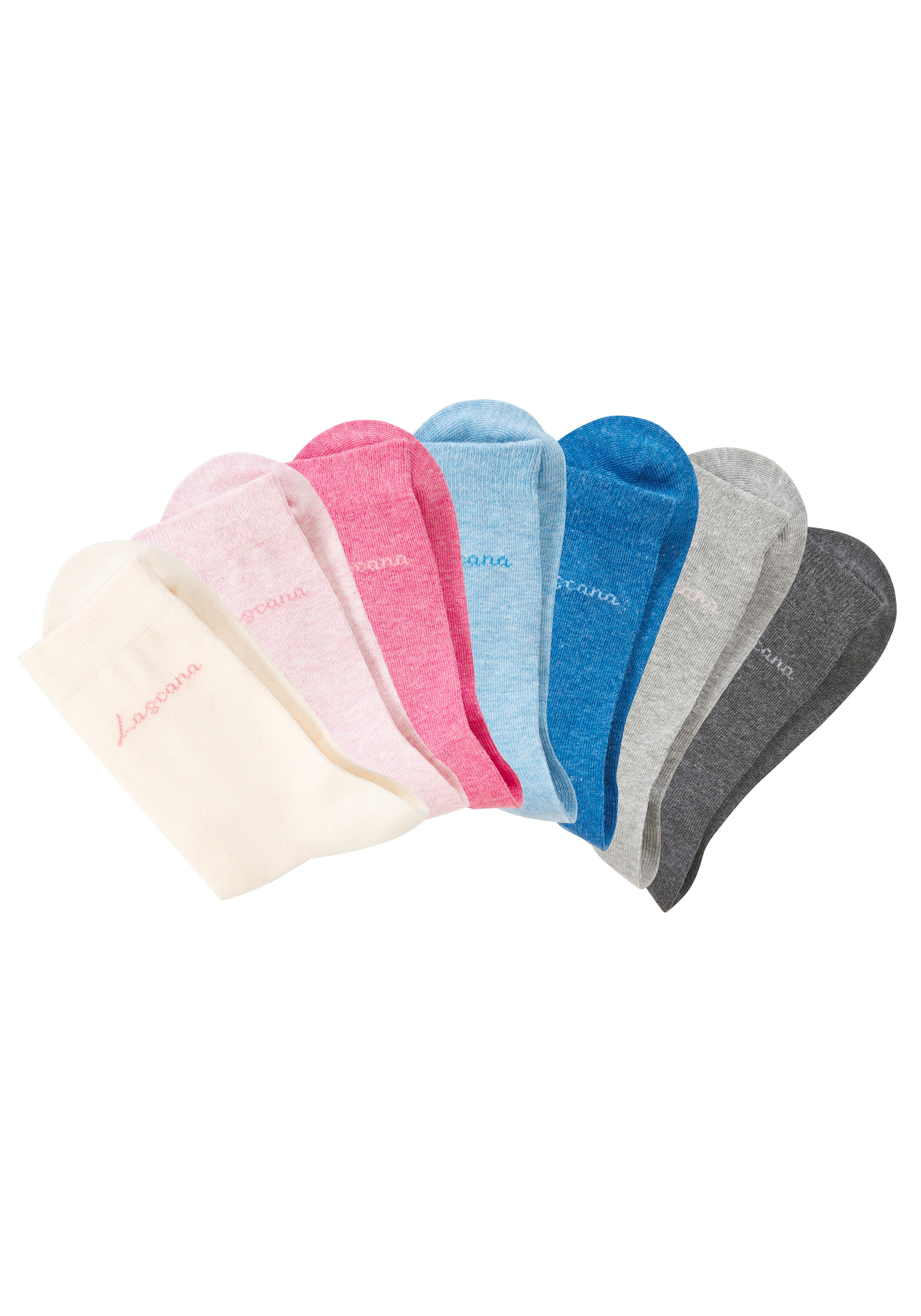 LASCANA Chaussettes basiques »für Damen mit eingestricktem Markenlogo« Boîte, 7 cuis tlg. dans une jolie boîte cadeau