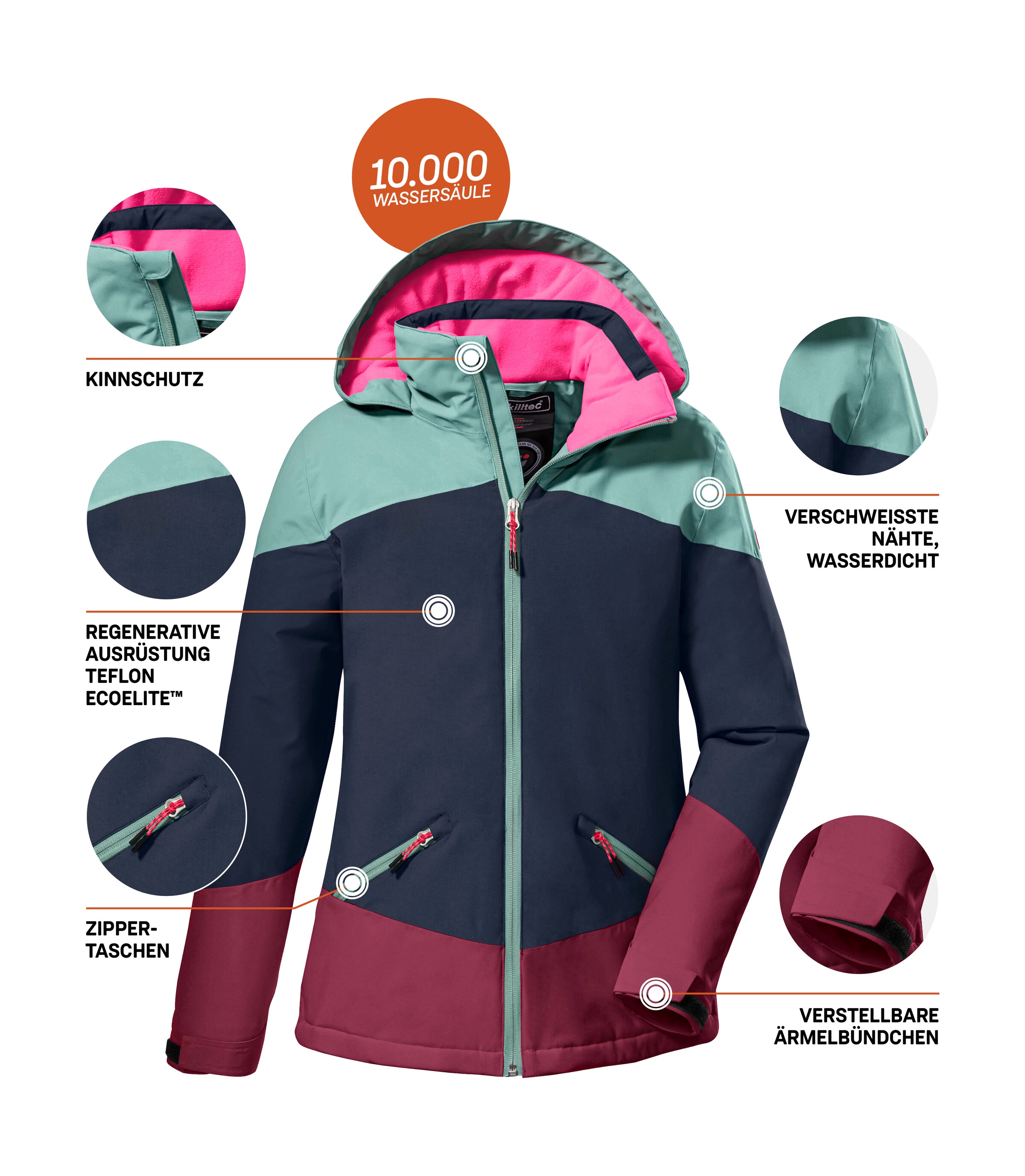Killtec Veste d'extérieur »KOW 195 GRLS JCKT« Wasserdichte Winterjacke mit Colourblock, verstellbaren Details