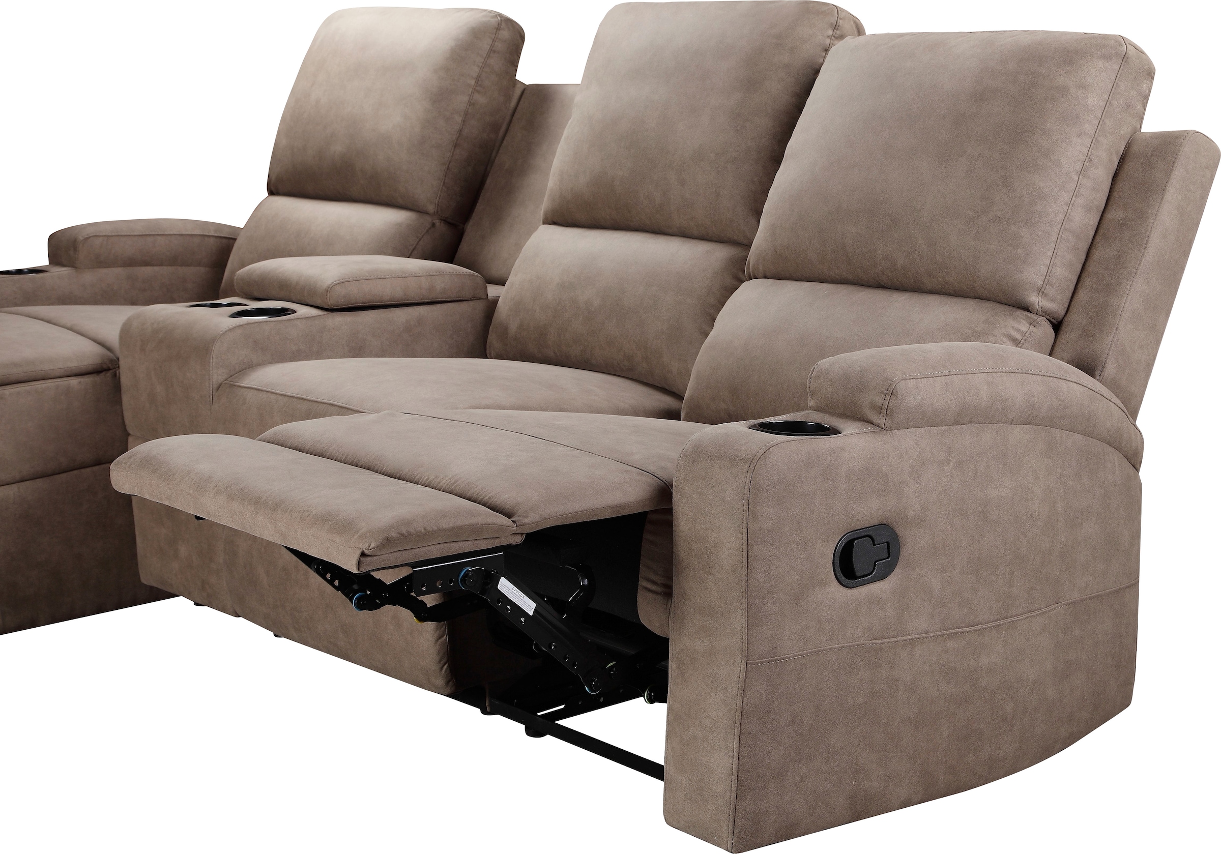 GOODproduct Canapé d'angle »NAPORI Microfaser, Multimediasofa, 3er Kinosessel XXL, L-Form« canapé cinéma avec fonction relaxation, porte-boissons, compartiment de rangement et coffre