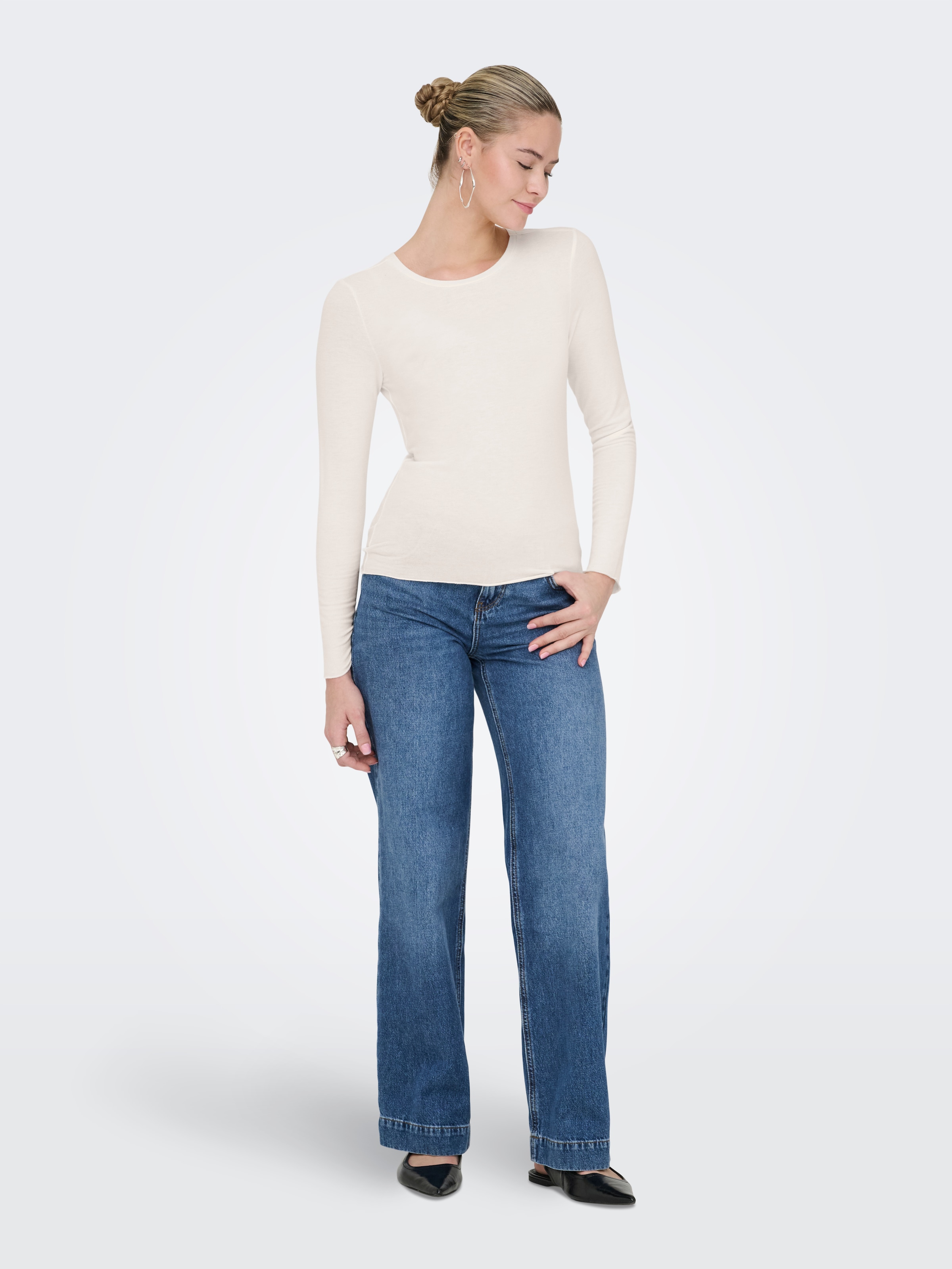 ONLY T-shirt à manches longues »ONLVIRRO O NECK L/S TOP BOX JRS« mélange de matériaux, coupe régulière
