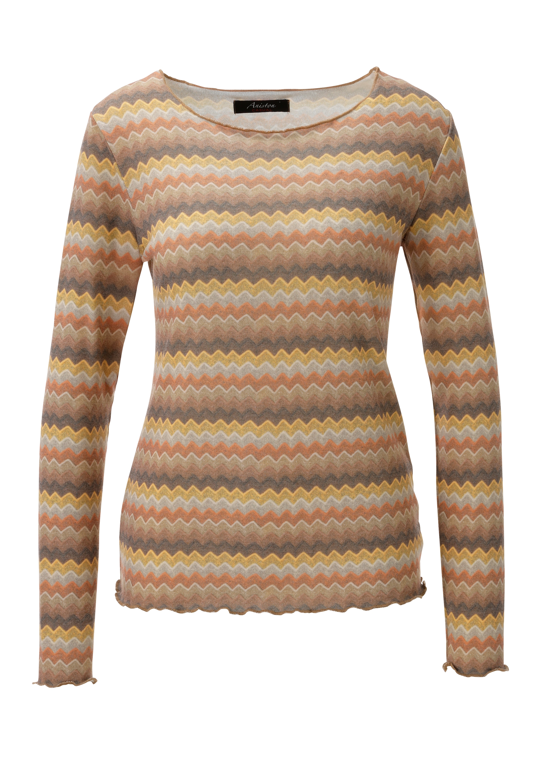 Aniston CASUAL Langarmshirt im trendfarbenem, geringelten Zick-Zack-Muster - NEUE KOLLEKTION