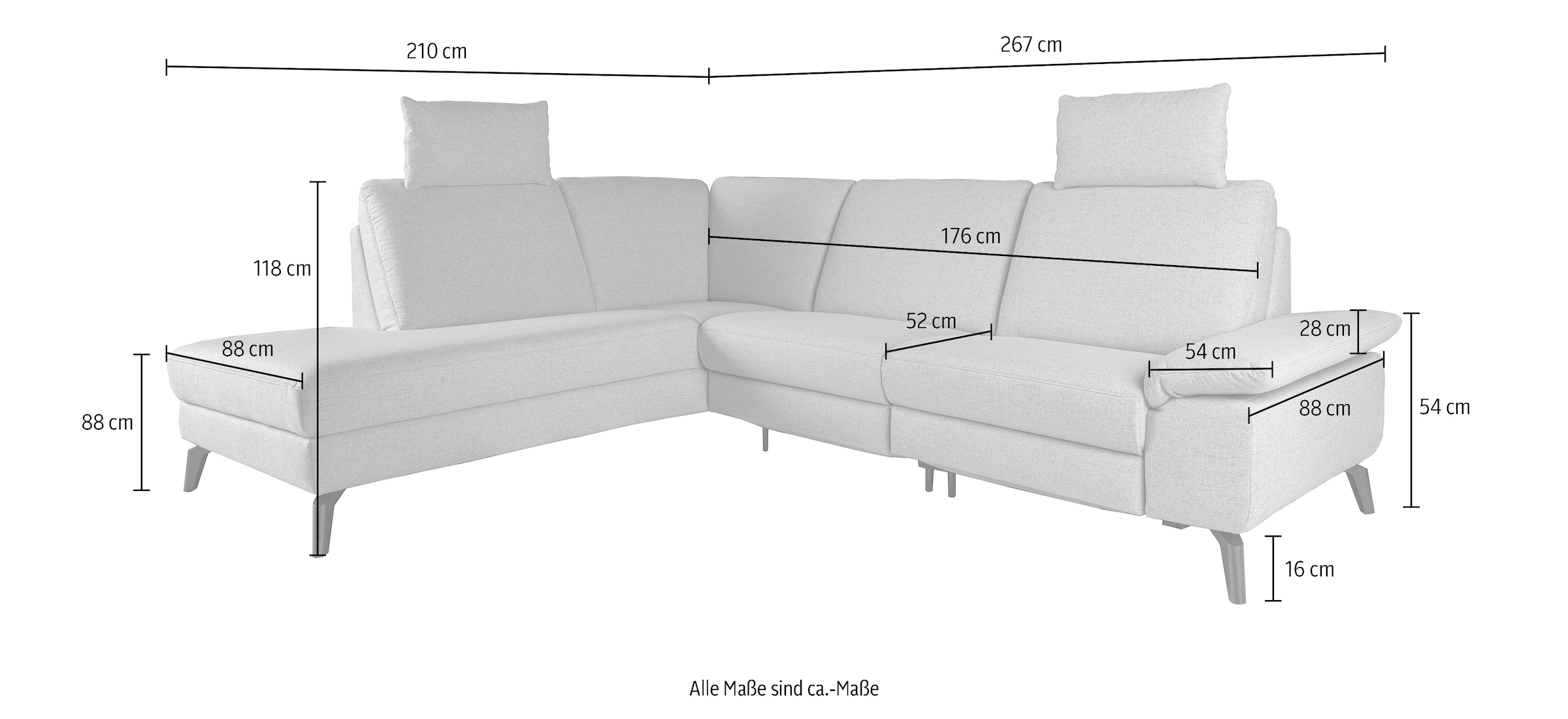 alina Canapé d'angle inkl. Kopfstützen, wahlweise mit Relaxfunktion, Breite: 267 cm