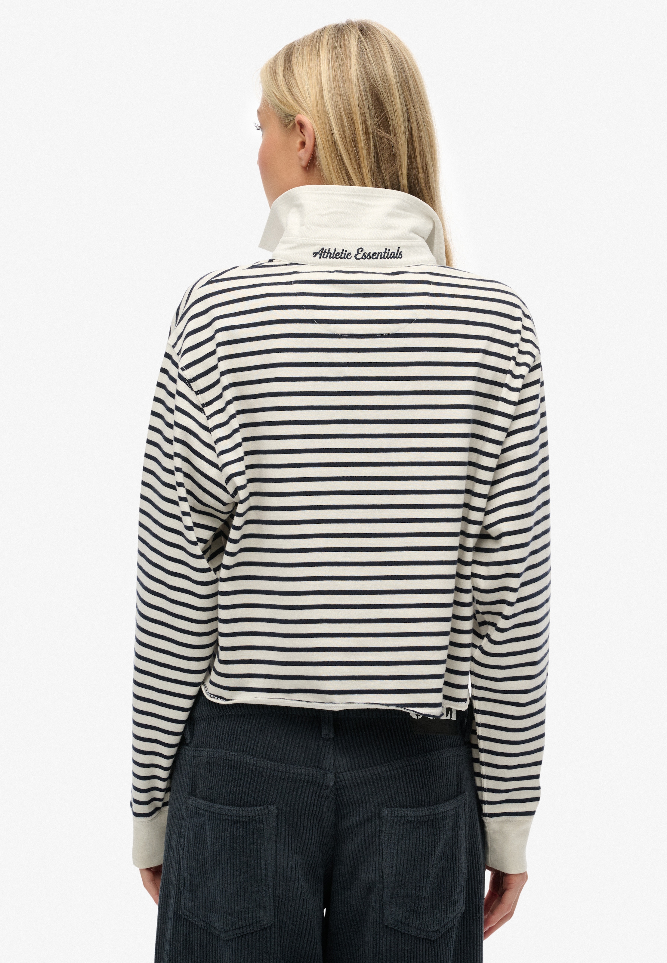 Superdry Polo à manches longues »ATH ESS CROPPED STRIPE RUGBY« Paquet, 2 en coton et jersey simple, coupe oversize, avec col polo