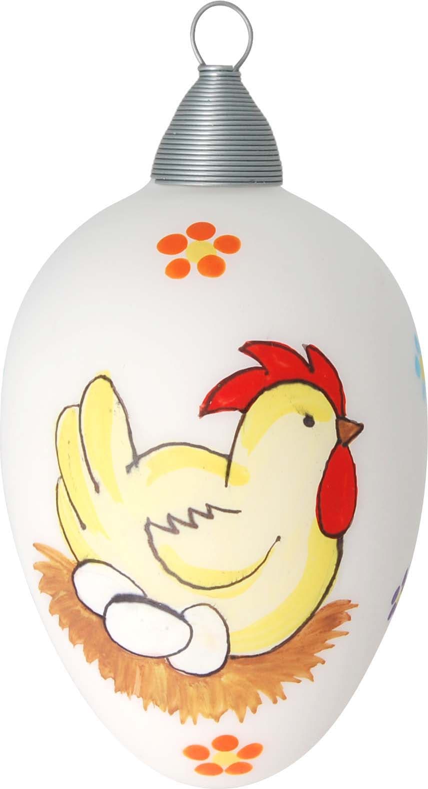 Krebs Glas Lauscha Œuf de Pâques »Henne mit Eiern und Küken, Osterdekoration, Frühling« Verre soufflé bouche et peint à la main, Made in Germany