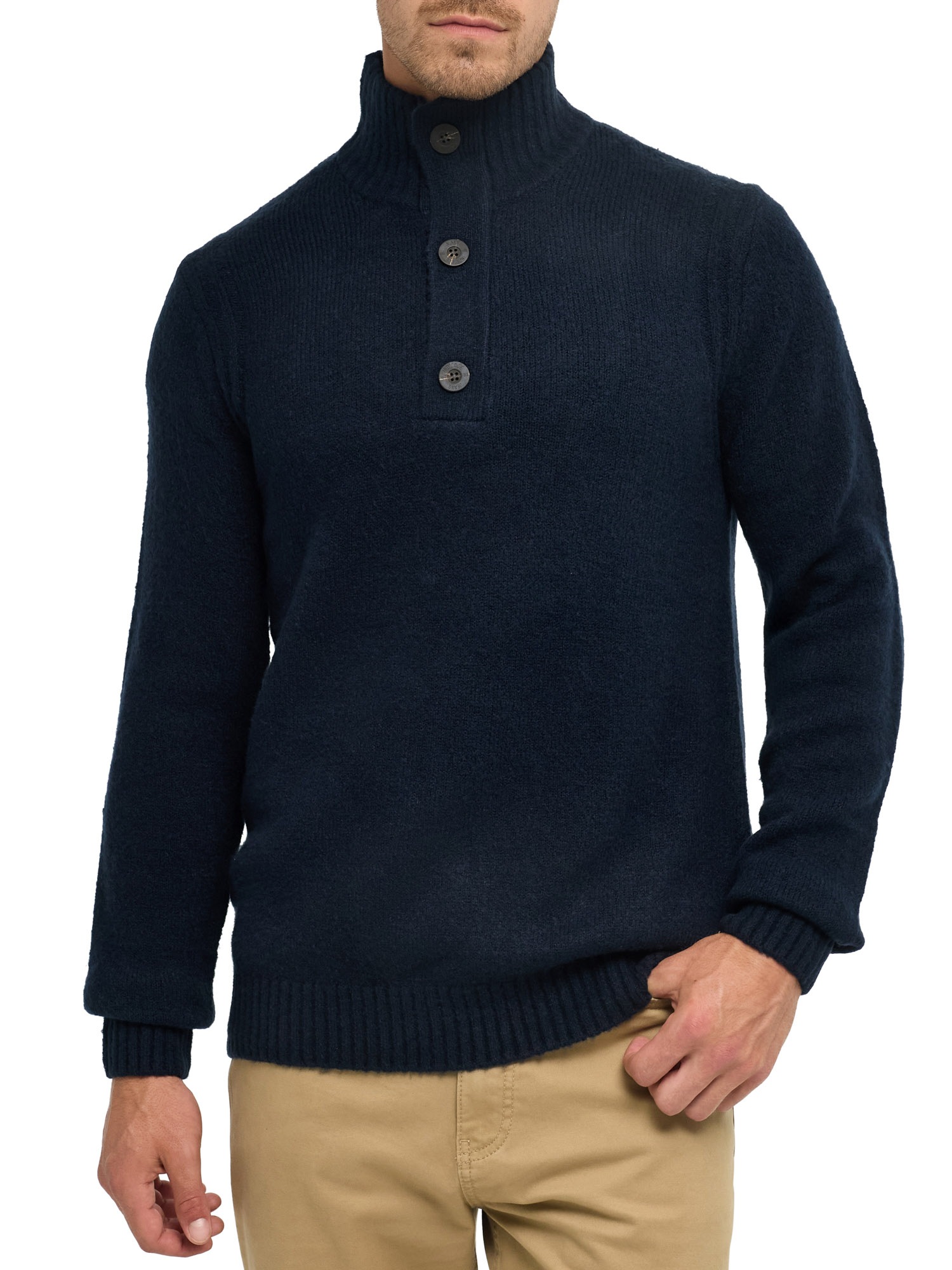 Indicode Strickpullover »INVestdale ½ placket« Materialmix, regular fit