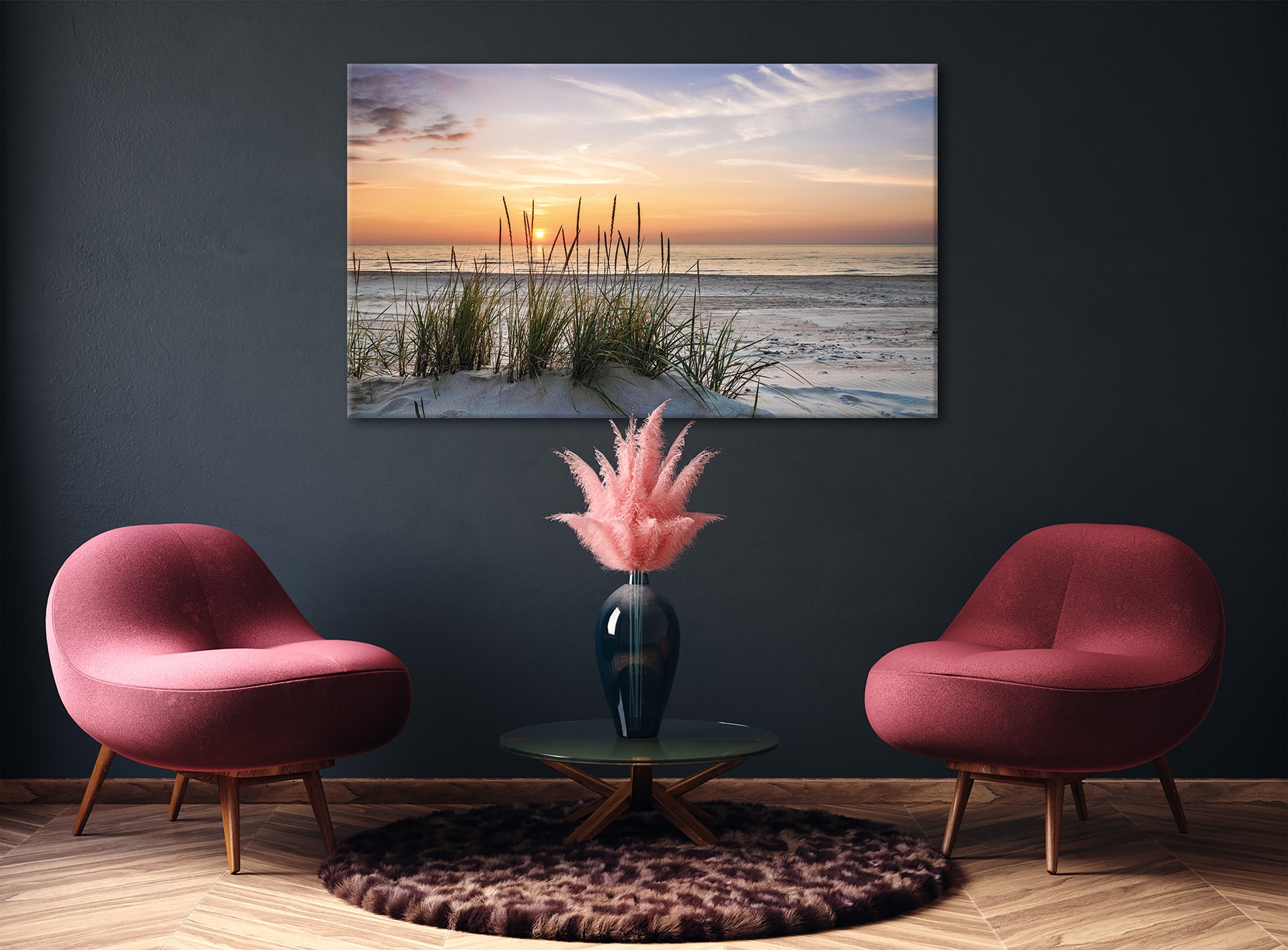 Bönninghoff Tableau sur toile »Wandbild SONNENUNTERGANG XXL 90x150 cm – Leinwandbild Keilrahmen Deko« Coucher de soleil | Mer | Plage 1 cuis tlg. tendu sur châssis