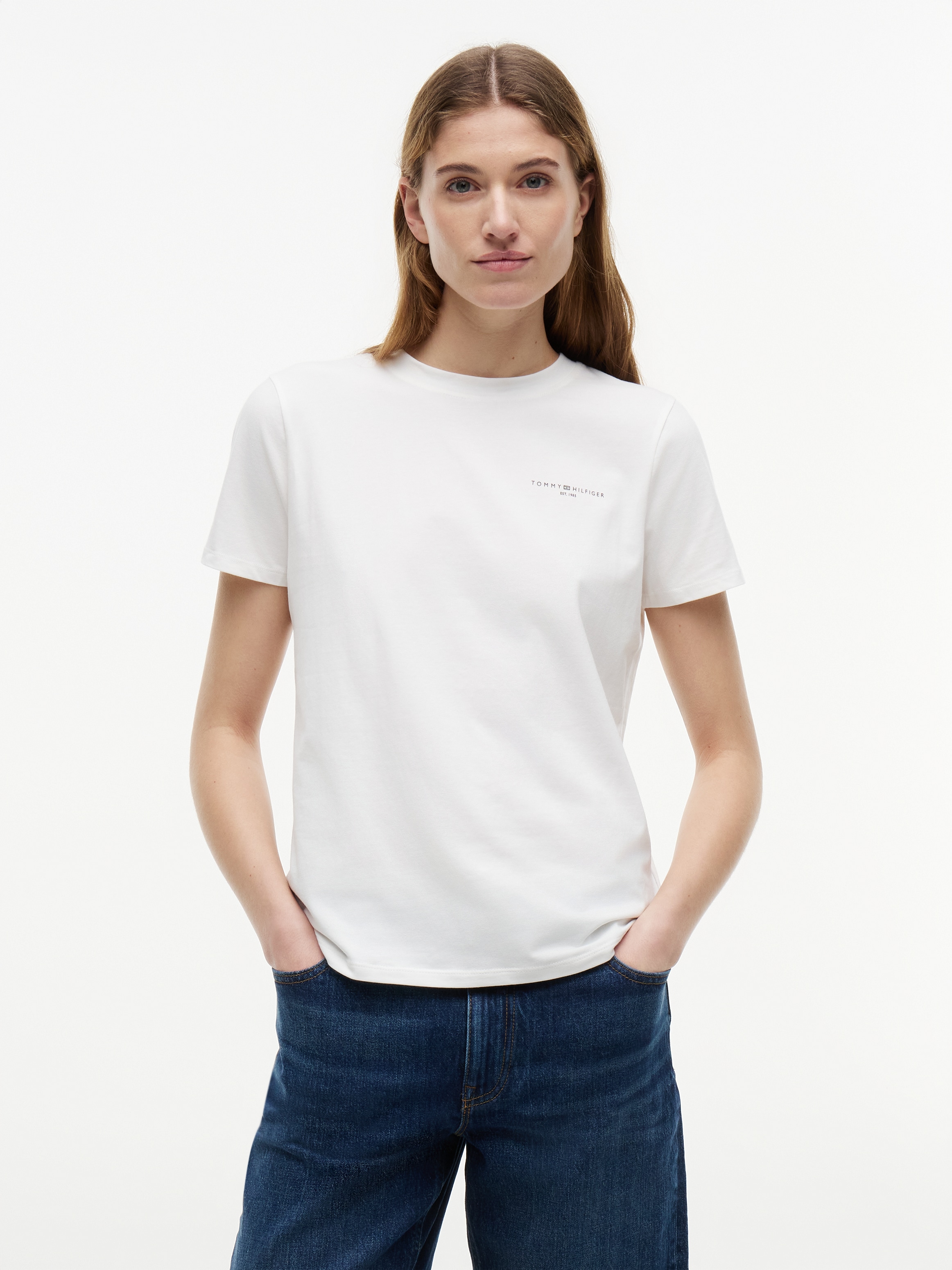 Tommy Hilfiger Shirt à col rond »1985 REG MINI CORP LOGO C-NK SHORT SLEEVE« avec inscription logo Tommy Hilfiger et broderie
