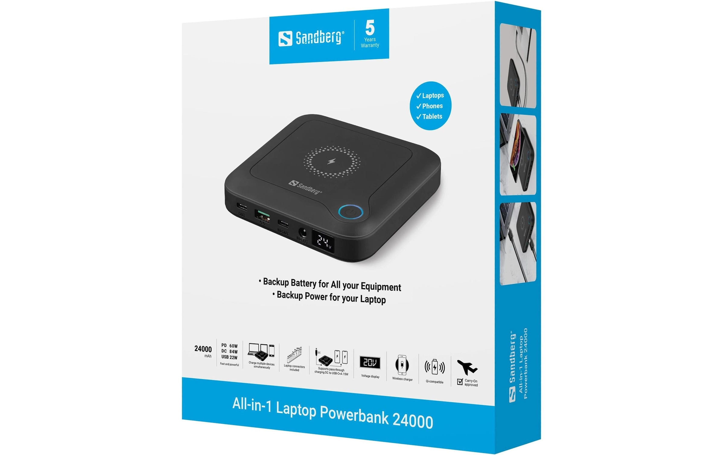 Sandberg Banque d'énergie »Laptop 24000 mAh« Wireless Charger