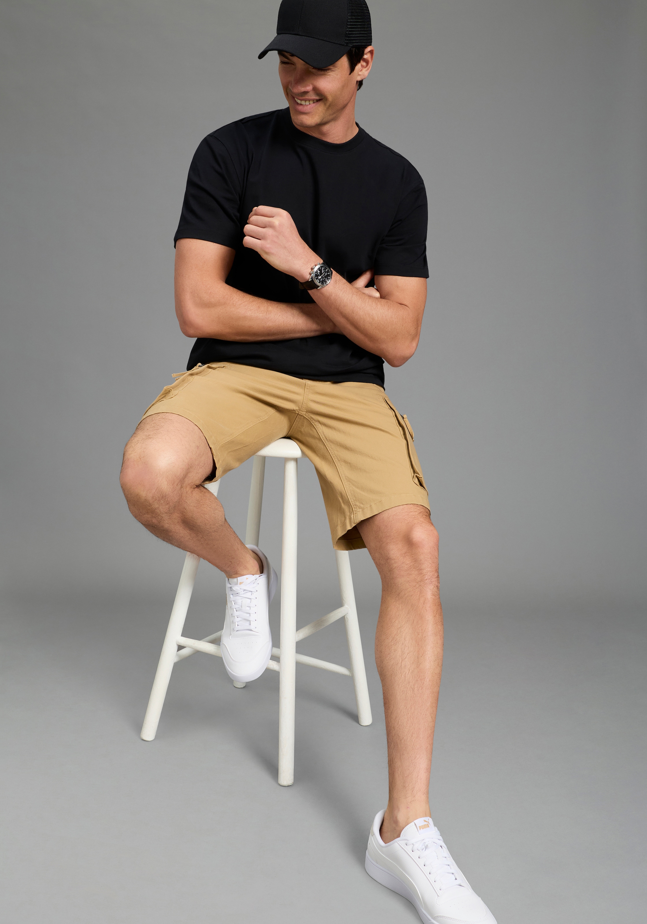 Bruno Banani Short cargo »Dehnbund«  Cargohose mit geradem Bein, mit Bindeband am Bund