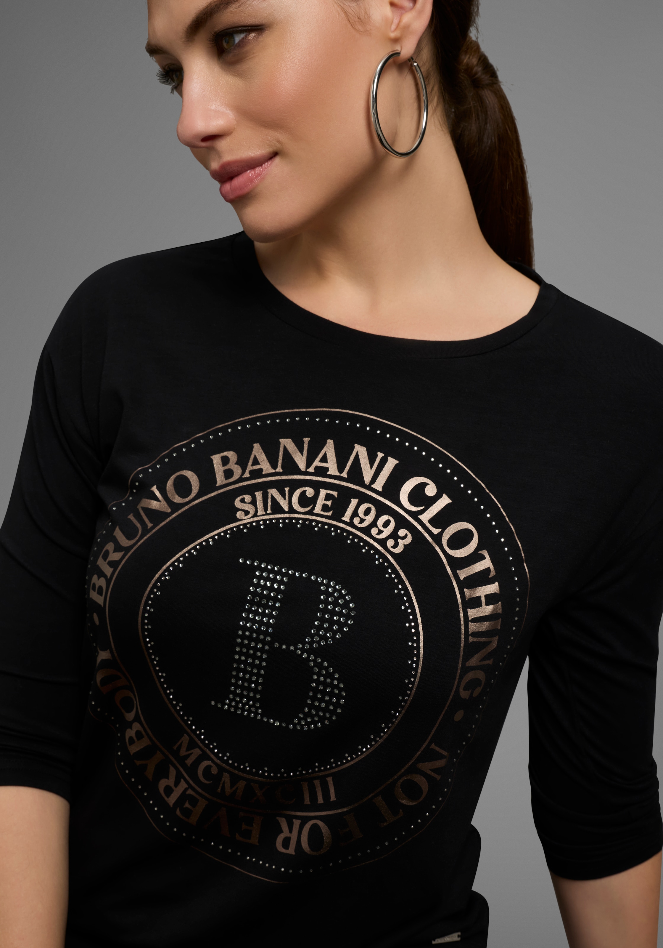 Bruno Banani T-shirt à manches 3/4 mit Foil-Print und Glitzersteinen - NEUE KOLLEKTION