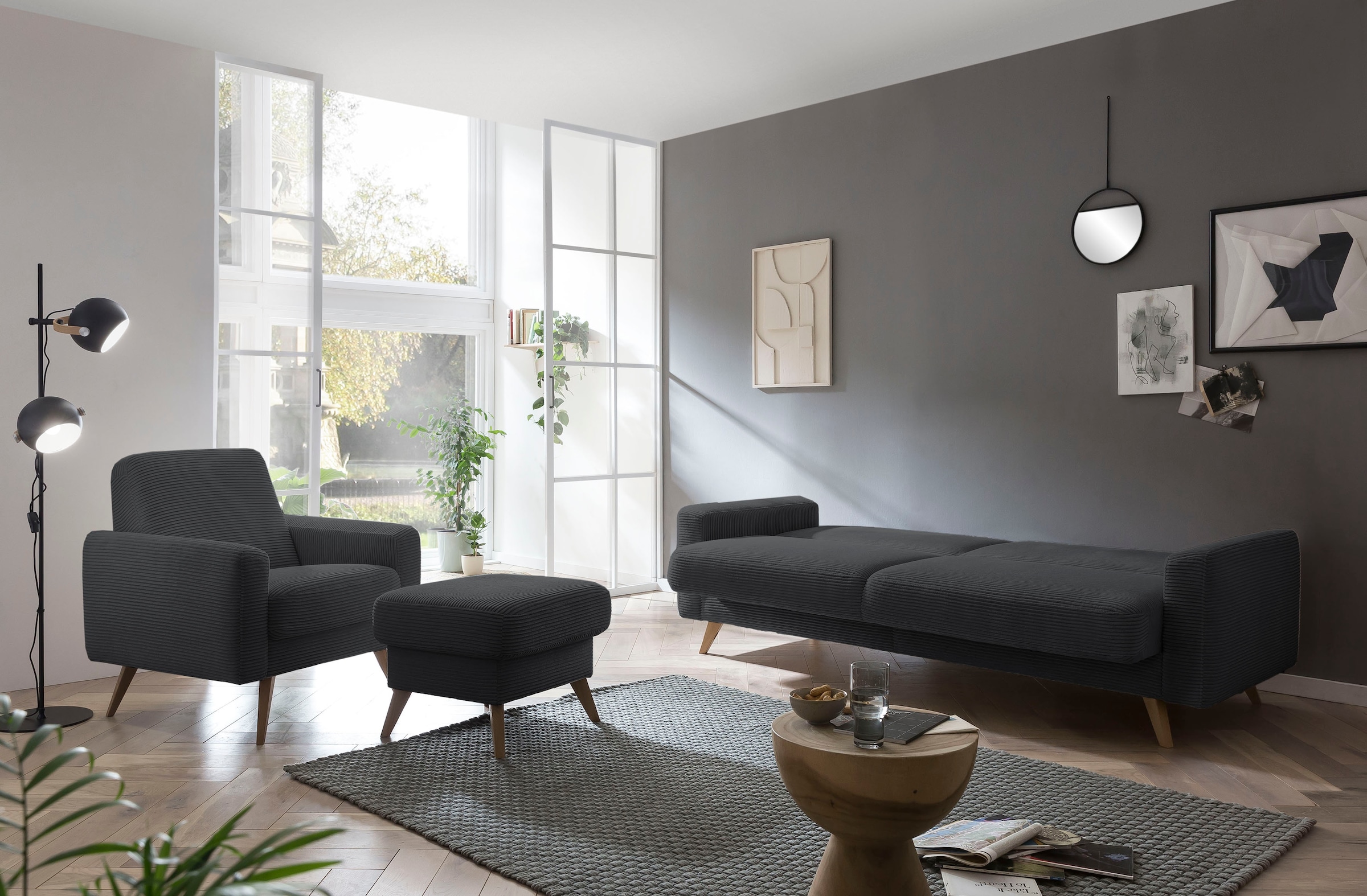 exxpo - sofa fashion 3-places »Samso, elegant und bequem, aktueller Cord Bezug, Kippcouch« hochwertige Verarbeitung, Schlafsofa inkl. Bettfunktion und Bettkasten