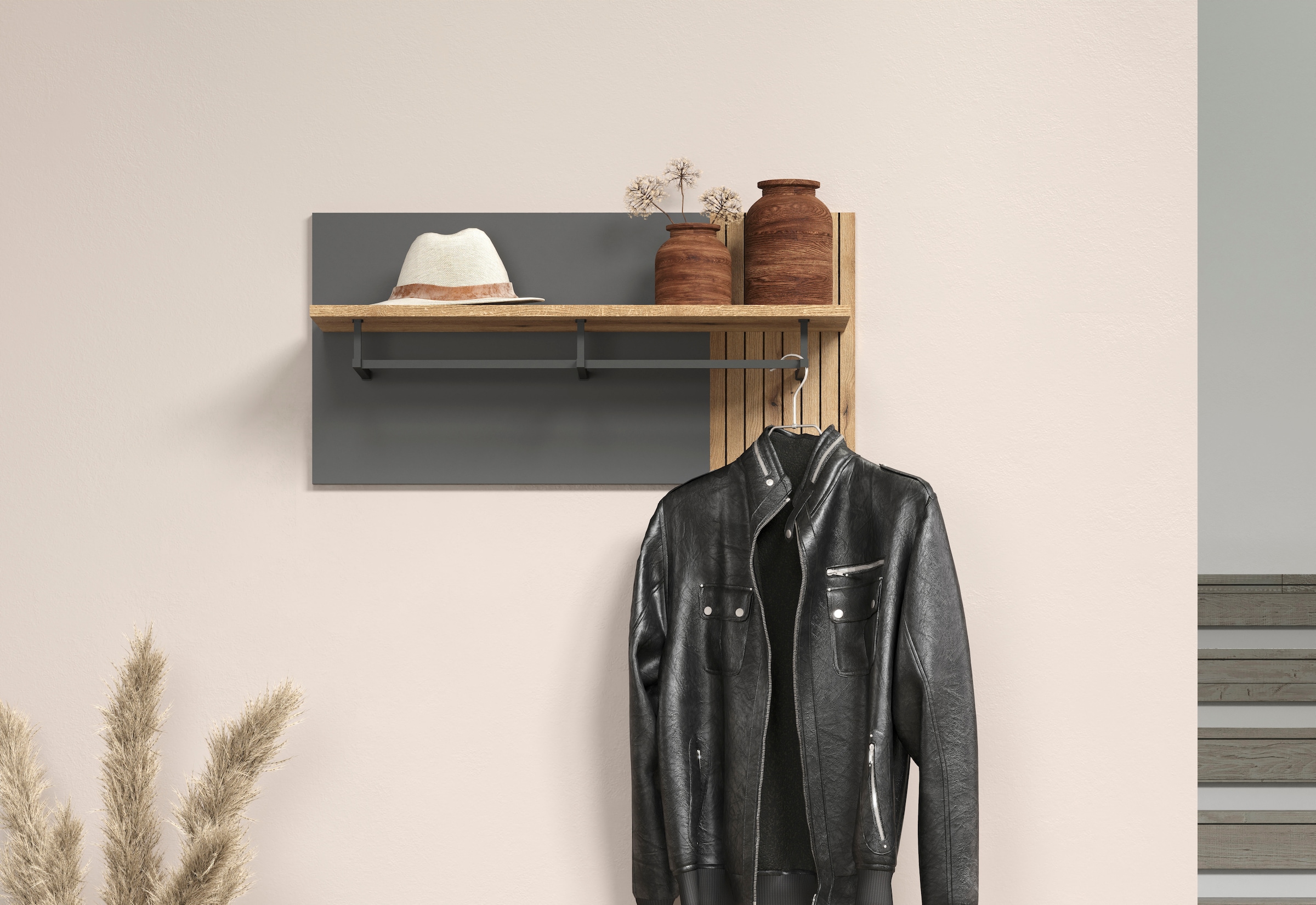 Home affaire Panneau de vestiaire »Estepona« 1 cuis tlg. Wandpaneel mit Hutablage und Kleiderstange - (B/T/H) 80/28/40 cm