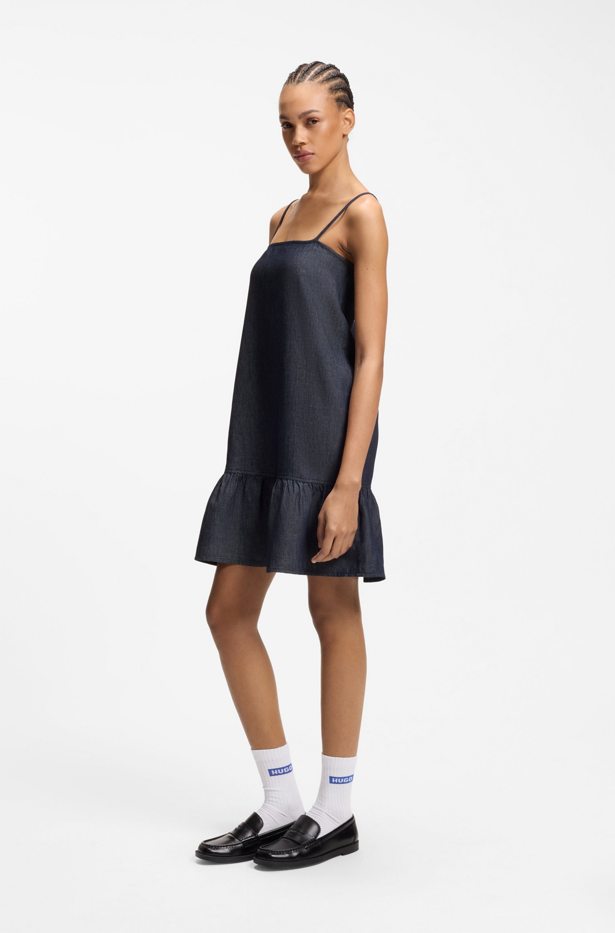 HUGO Minikleid »Kabati« im Denim-Look, abgesenkter Saum