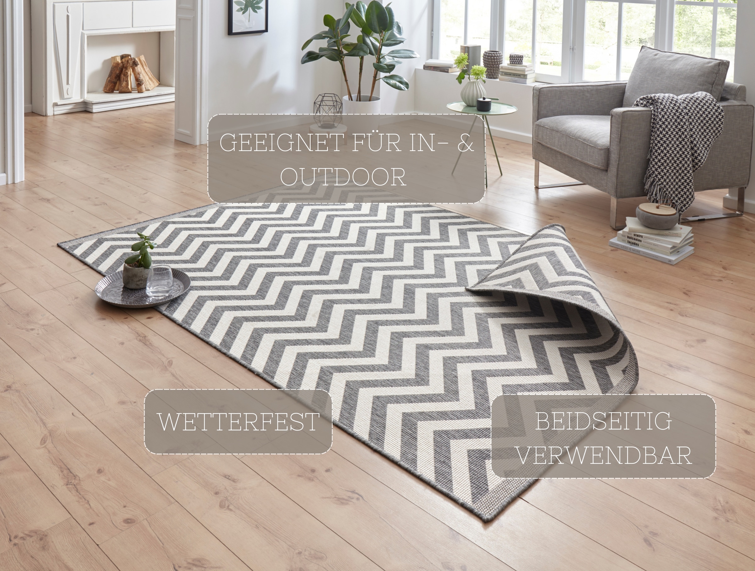 NORTHRUGS Tapis »Palma Wendeteppich« Rectangulaire 5 mm Höhe In-& Outdoor, Wetterfest, Balkon, Läufer, Wohnzimmer, Wasserfest