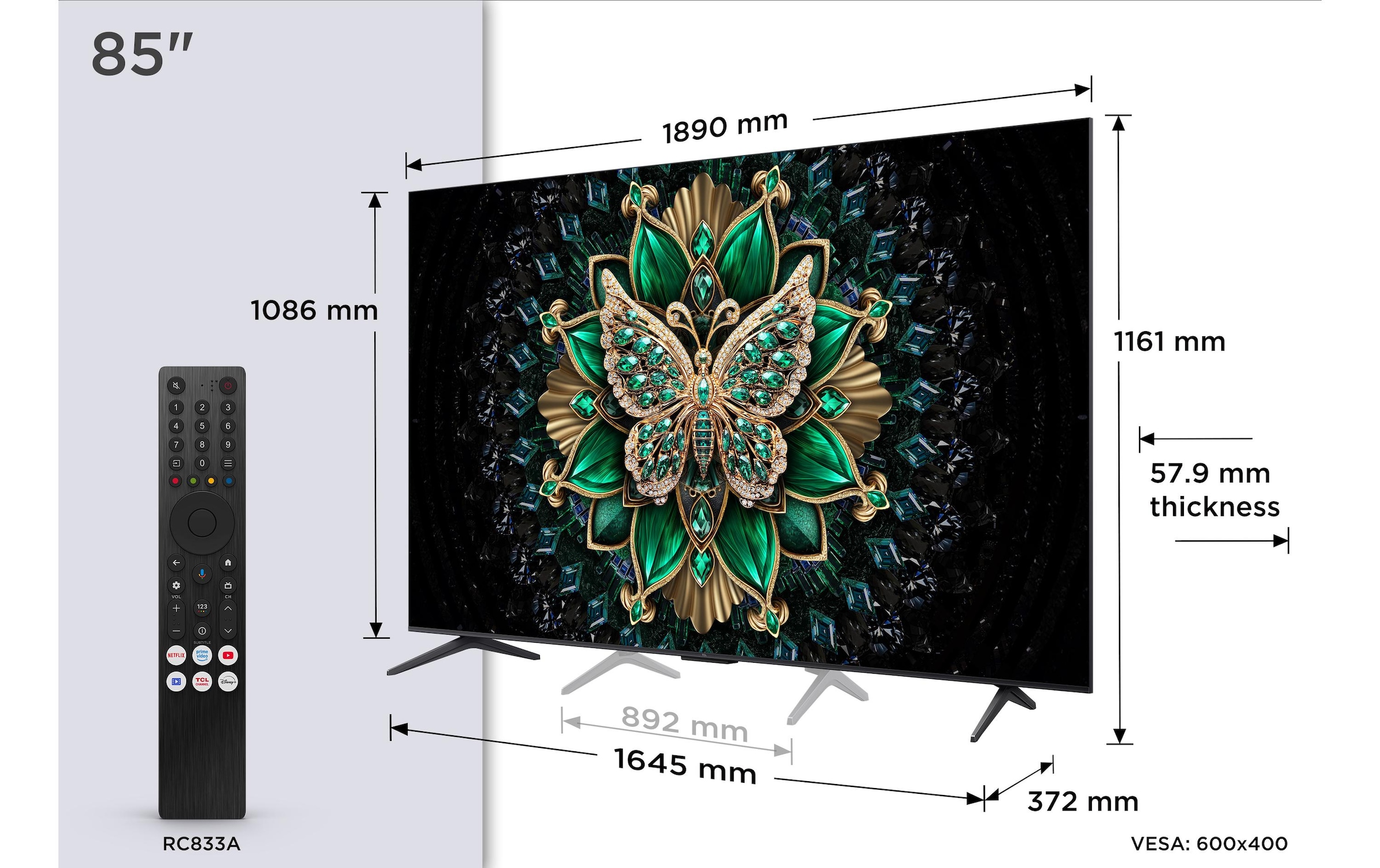 TCL Téléviseur QLED »85C6K« 216 cm/85 ″