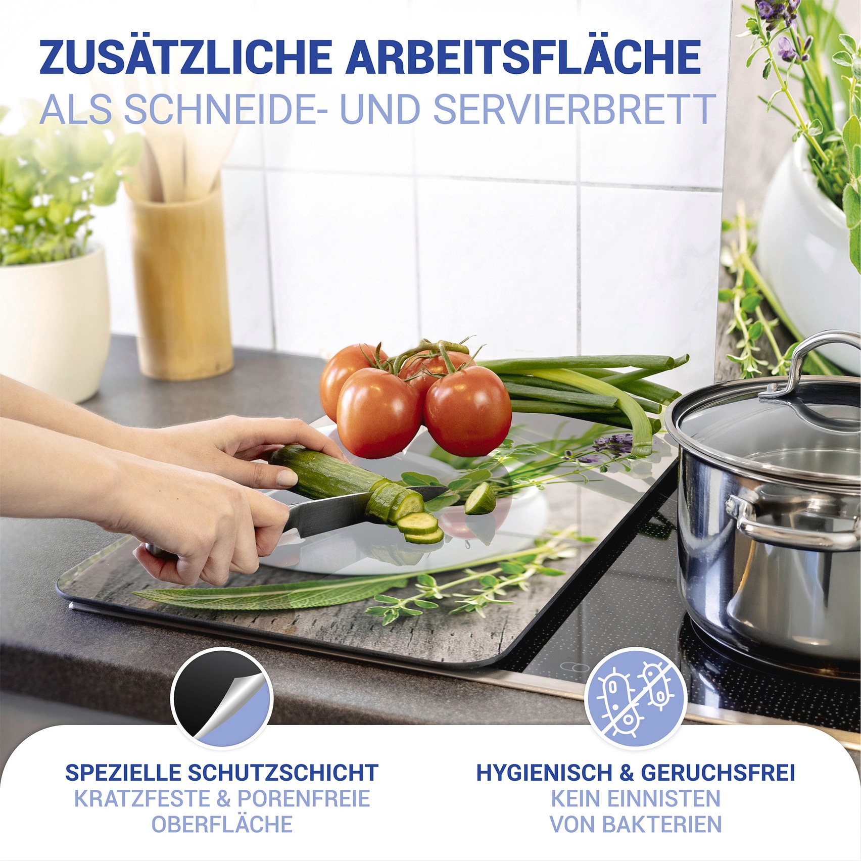 WENKO Herd-Abdeckplatte »Universal Modell Kräutergarten« Herdabdeckung für alle Herdarten, kratzfest, mit rutschfesten Füssen