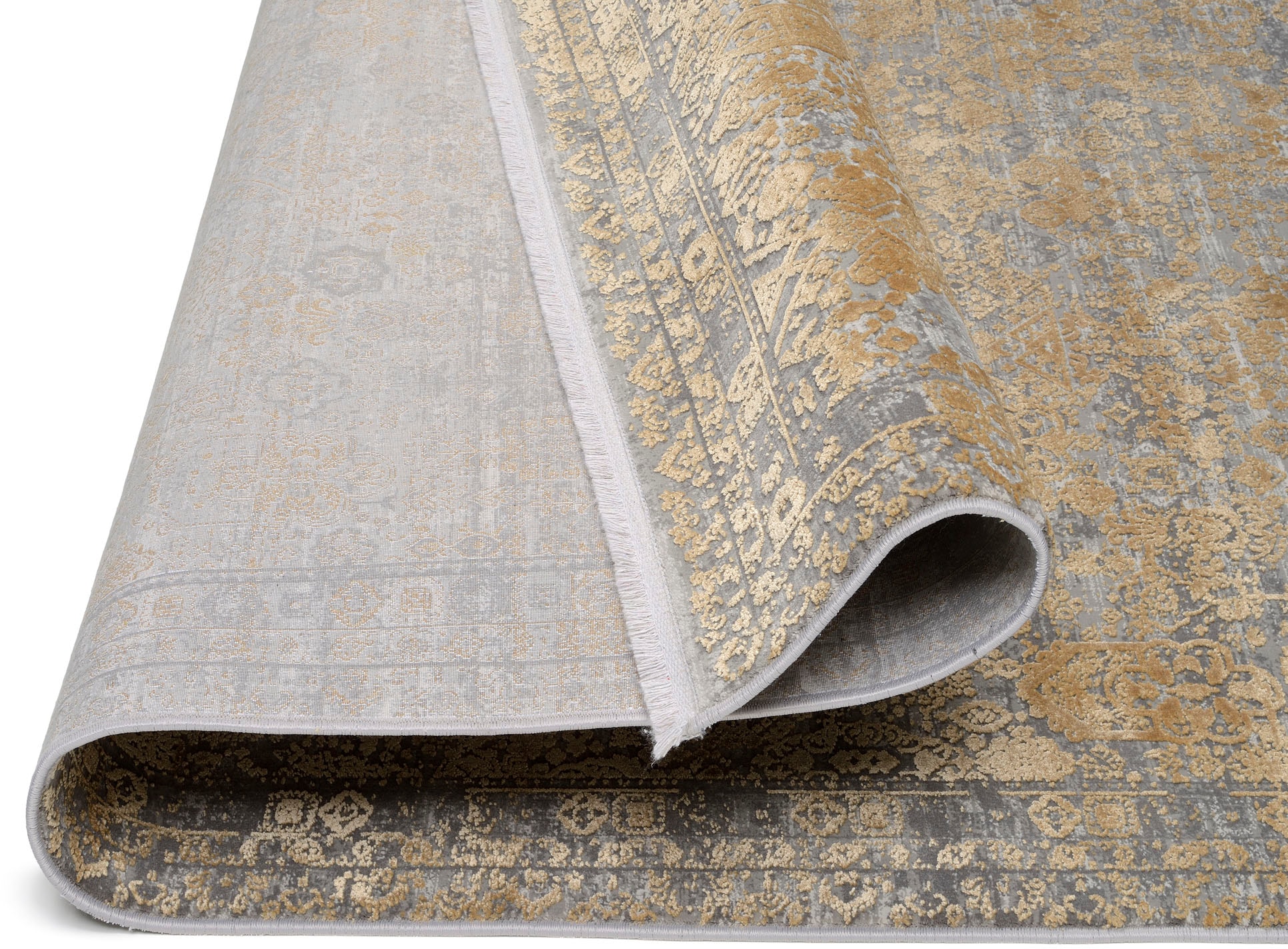 OCI DIE TEPPICHMARKE Teppich »COLOUR TADI« rechteckig 8 mm Höhe Glanz Viskose, mit Fransen, Hoch Tief Struktur, Vintage, Wohnzimmer