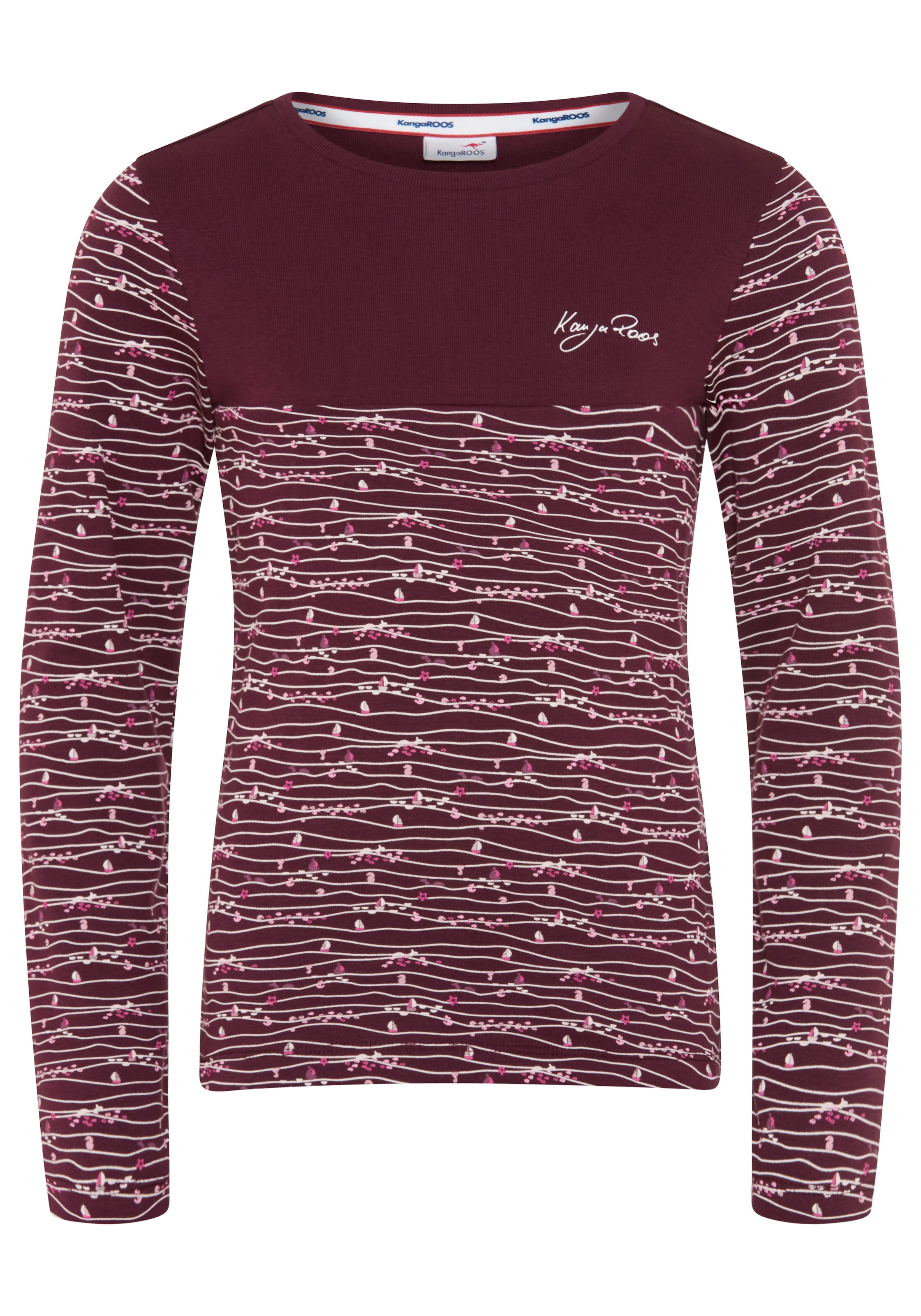 KangaROOS T-shirt à manches longues »Shirt mit Allover-Druck« coupe ajustée, manches longues, avec empiècement, longueur hanches
