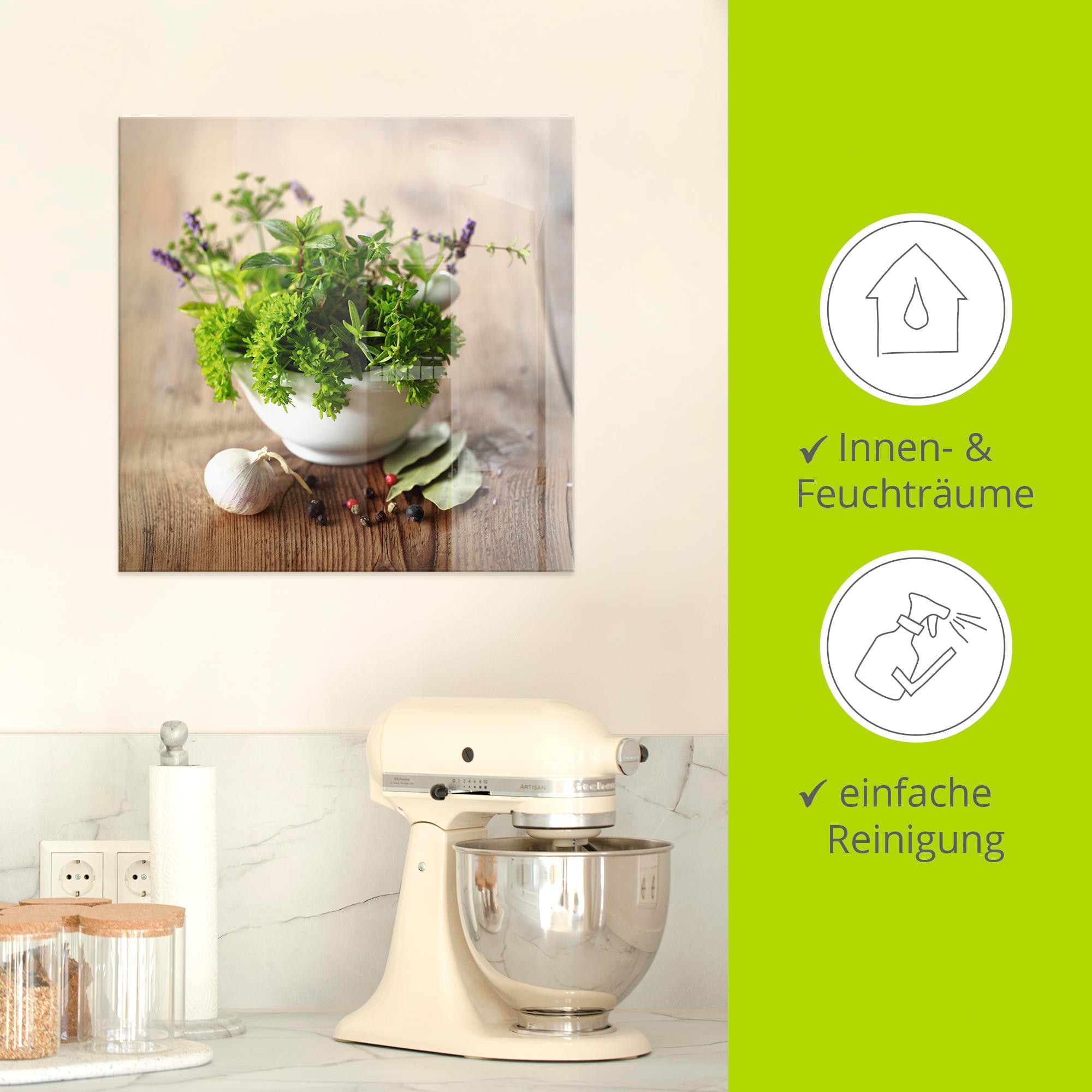 Artland Tableau en verre »Verschiedene Kräuter - Küche« 1 cuis tlg. in verschiedenen Grössen