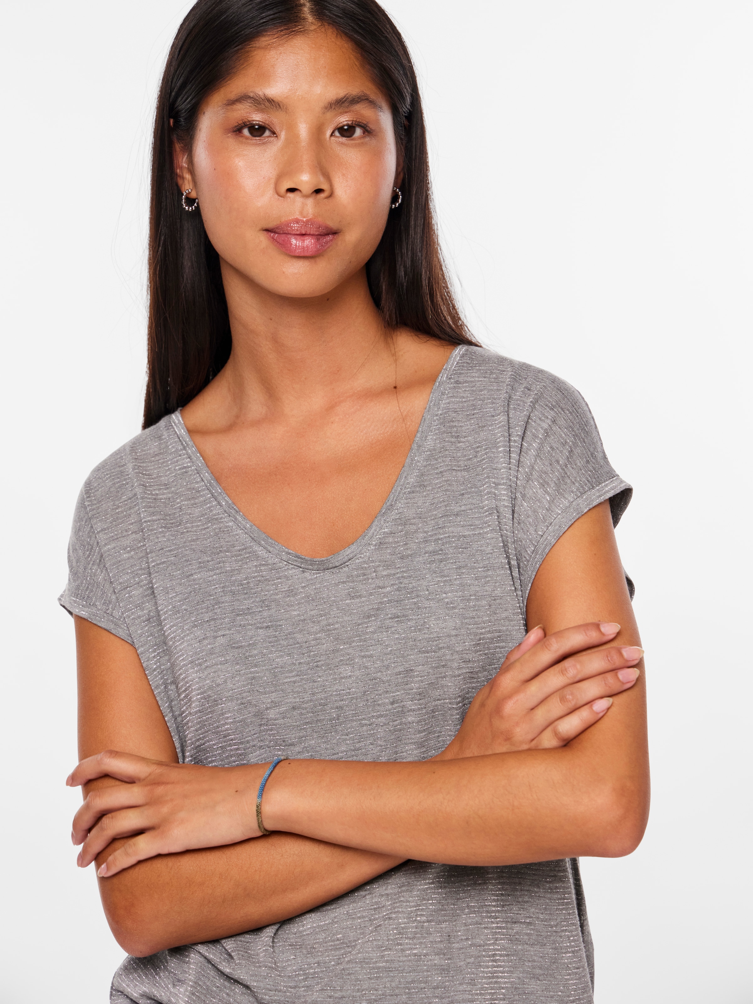 pieces T-Shirt »PC BILLO« mit Glitzerstreifen