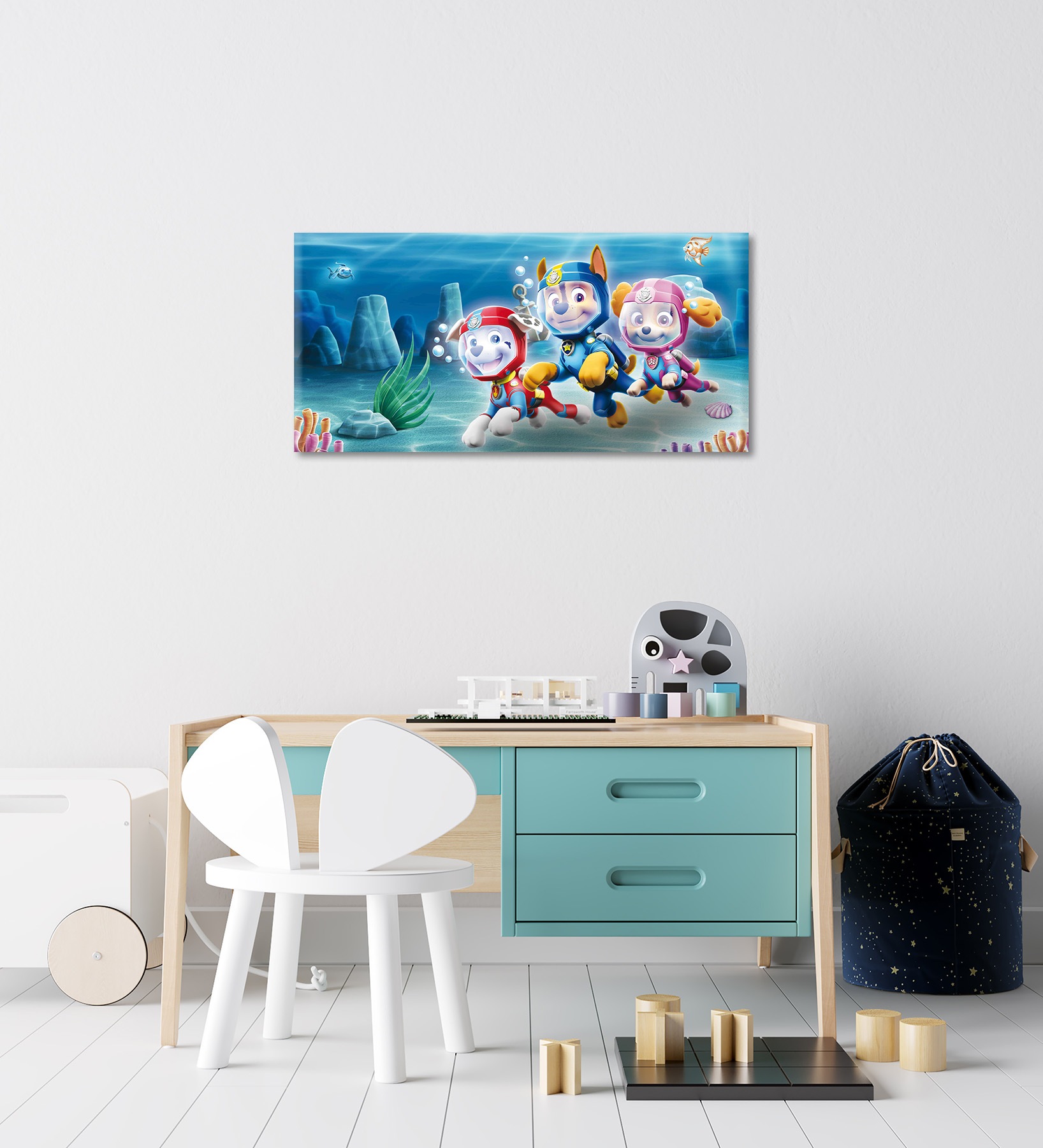 Bönninghoff Tableau sur toile »Wandbild PAW PATROL – SEA 33x70 cm – Leinwandbild Keilrahmen Deko« Chiens | Monde sous-marin | Paw Patrol 1 cuis tlg. tendu sur châssis