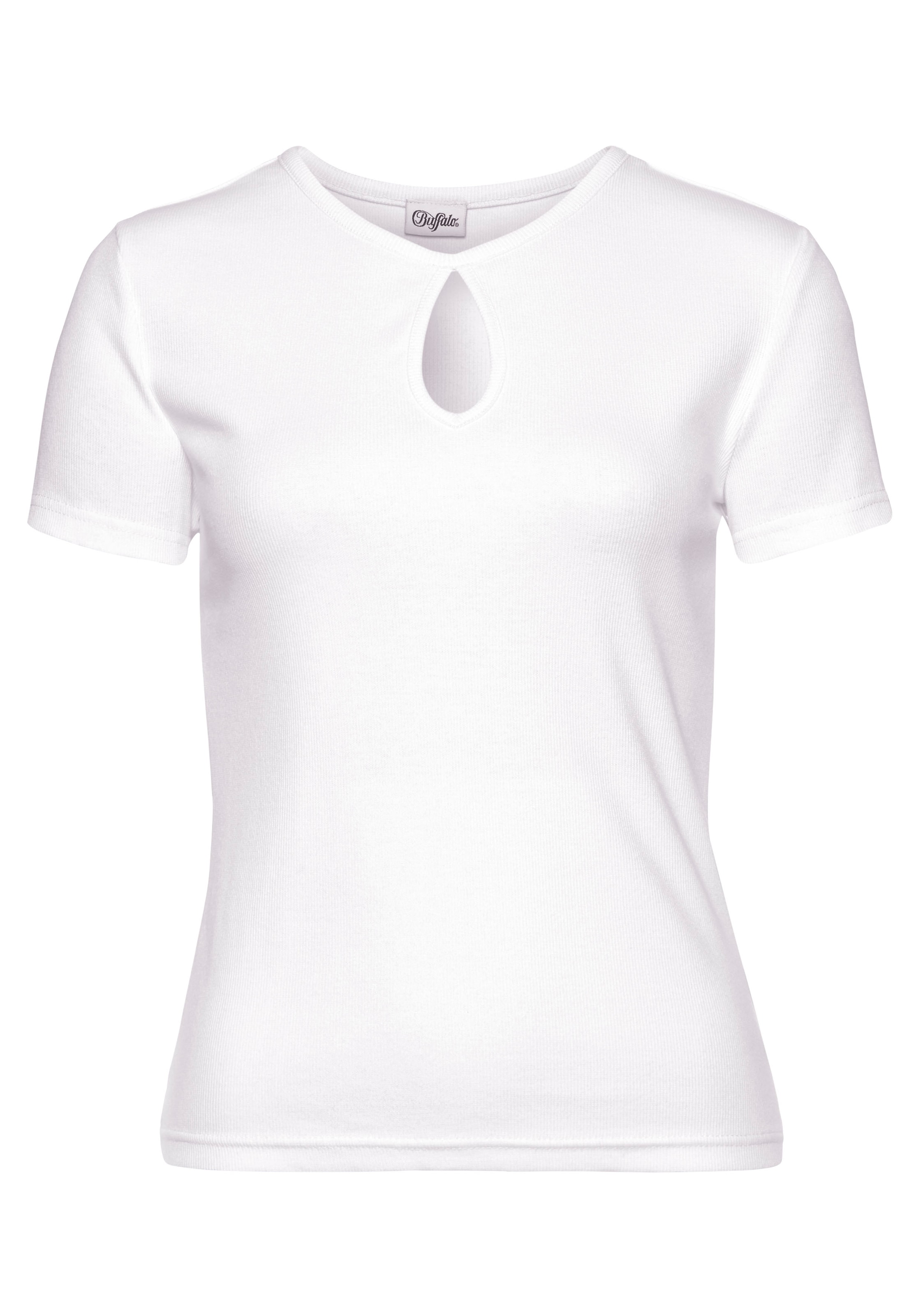 Buffalo T-shirt à manches courtes aus feiner Rippware, Cut-Out-Detail, T-Shirt aus Baumwolle, Basic