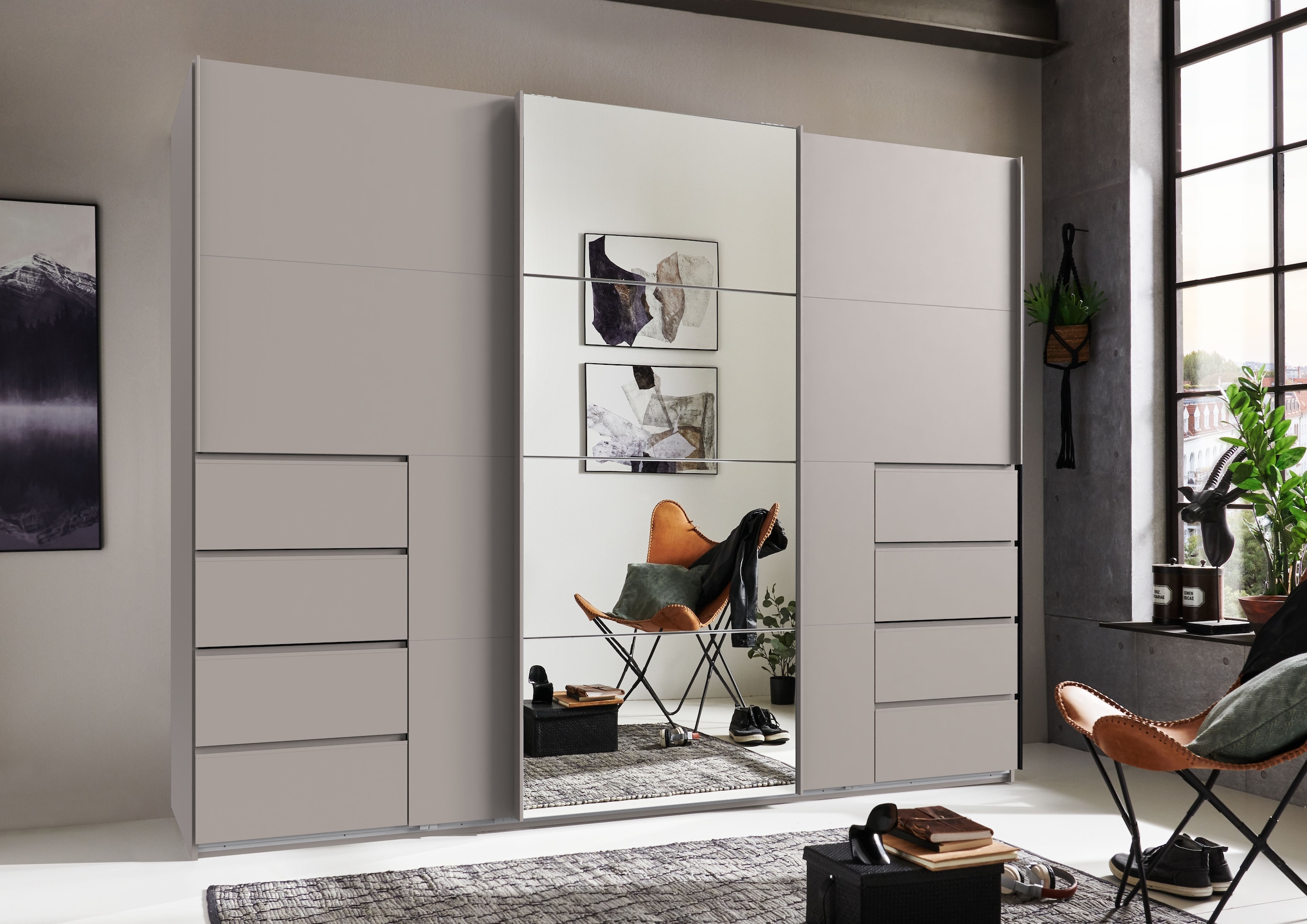 Wimex Schwebetürenschrank »Bali in den Breiten 225cm & 270cm, Kleiderschrank mit Spiegel« Schrank mit 3 Türen, Farbe: Kaschmir