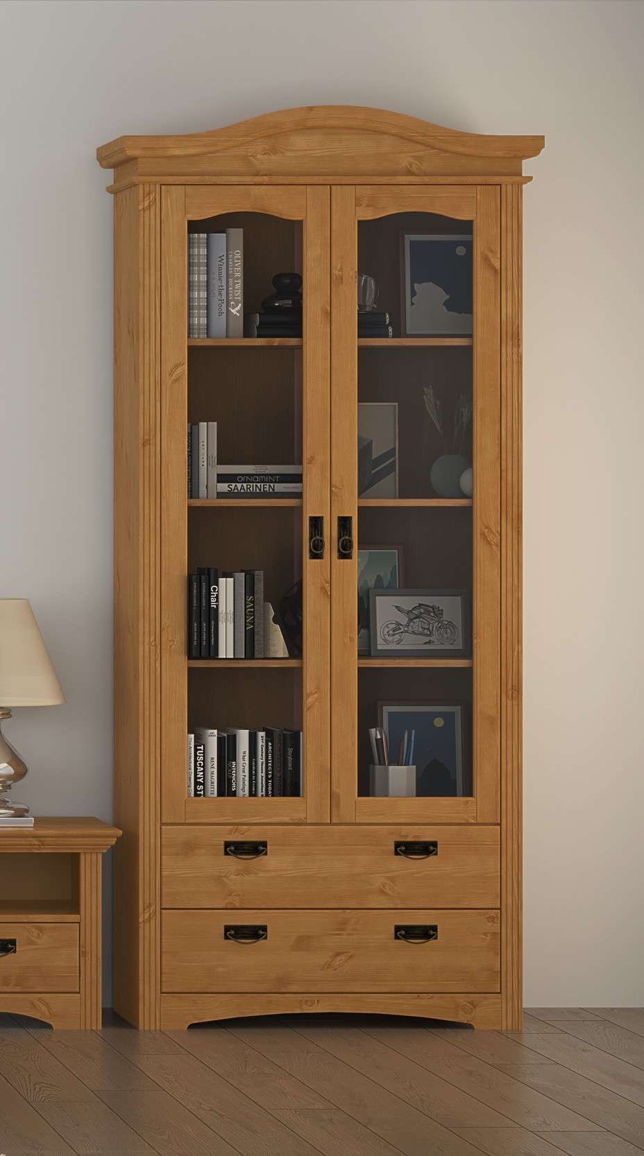 GOODproduct Vitrine »Konrad« aus massiver Kiefer, mit Glaseinsätzen, B/T: 94/208 cm