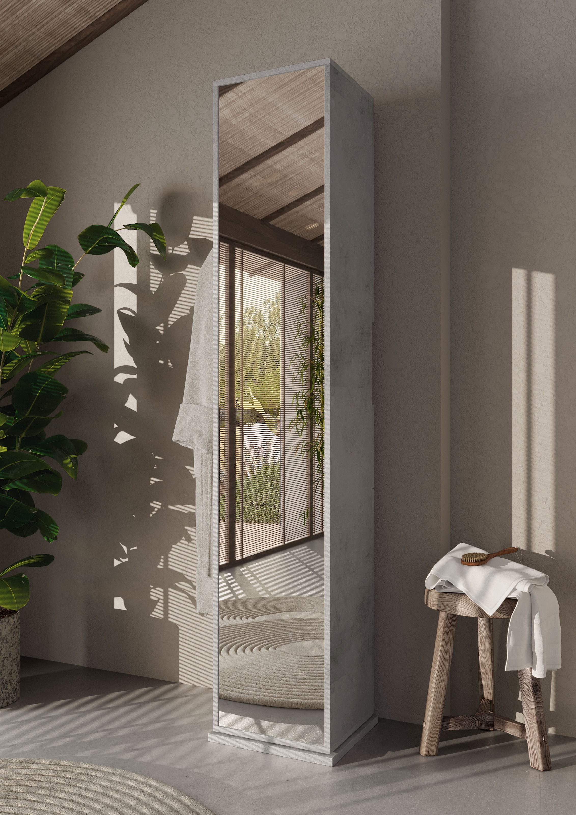 welltime Hochschrank »Hamburg Höhe 185 cm, Breite 35/37 cm, Badschrank drehbar, 2 Türen,« 1 Schubkasten, 1 offenes Fach, mit Spiegel, Metallhaken, Metallgriff