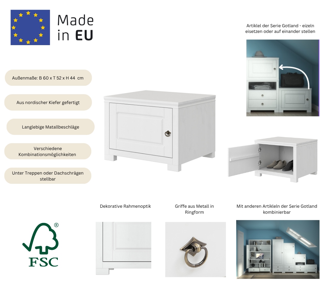 GOODproduct Armoire d'appoint »Gotland, Schrankmodulsystem, einzeln oder mit der Serie kombinierbar« H/L/P env. 60/60/52 ou env. 44/60/52,  pin massif, utilisation variable, aussi pour pentes de toit