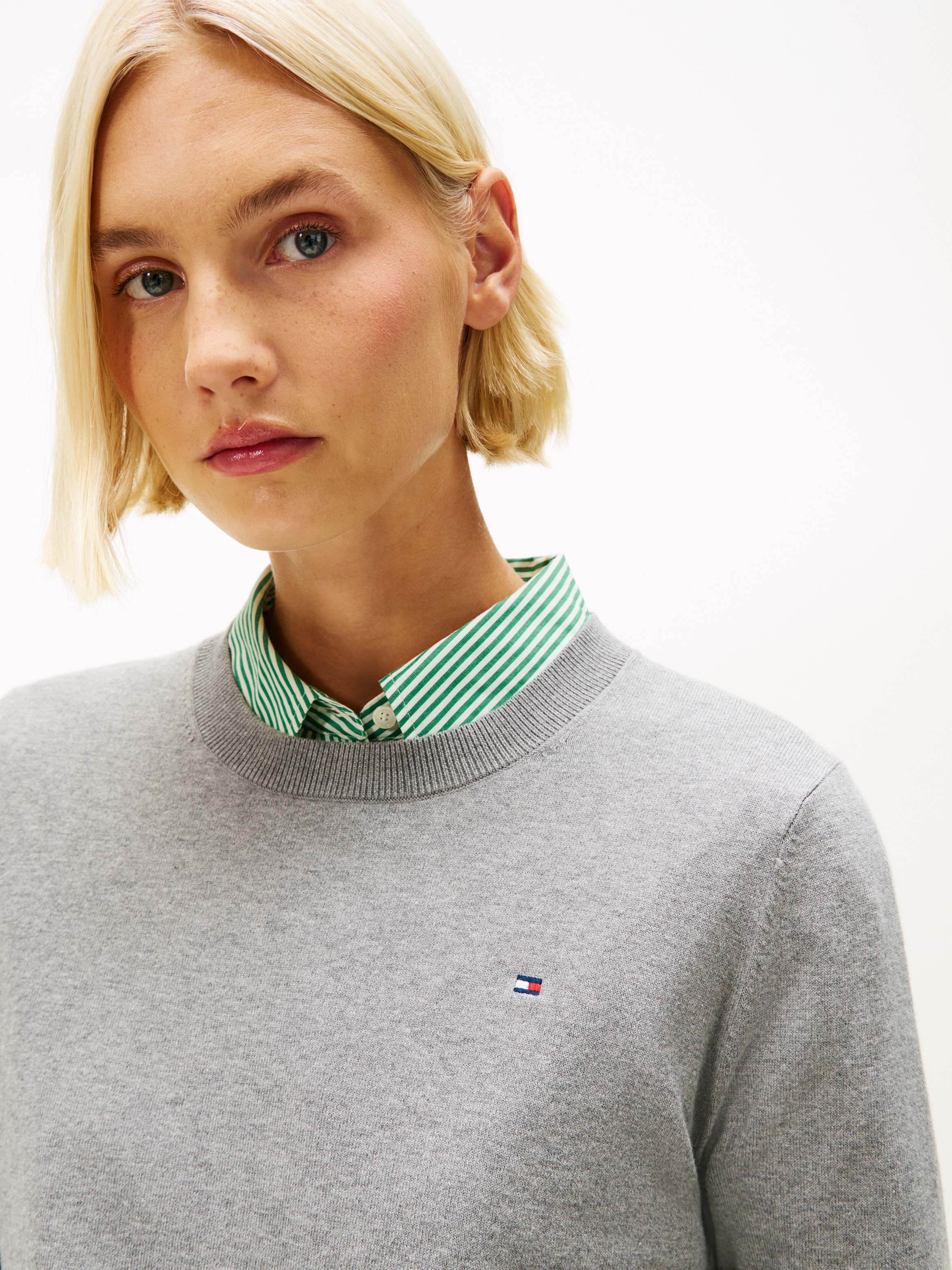 Tommy Hilfiger Pull à col rond »CO JERSEY STITCH LS C-NK SWT« mit Logostickerei