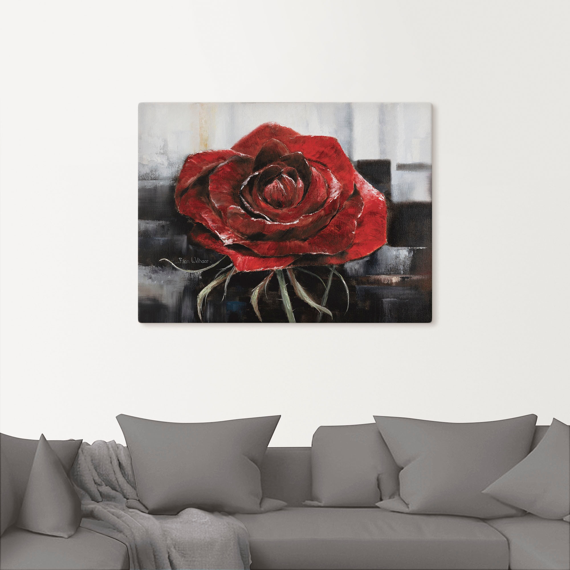 Artland Leinwandbild »Blühende rote Rose« Blumen 1 Stk. tlg. auf Holzrahmen gespannt