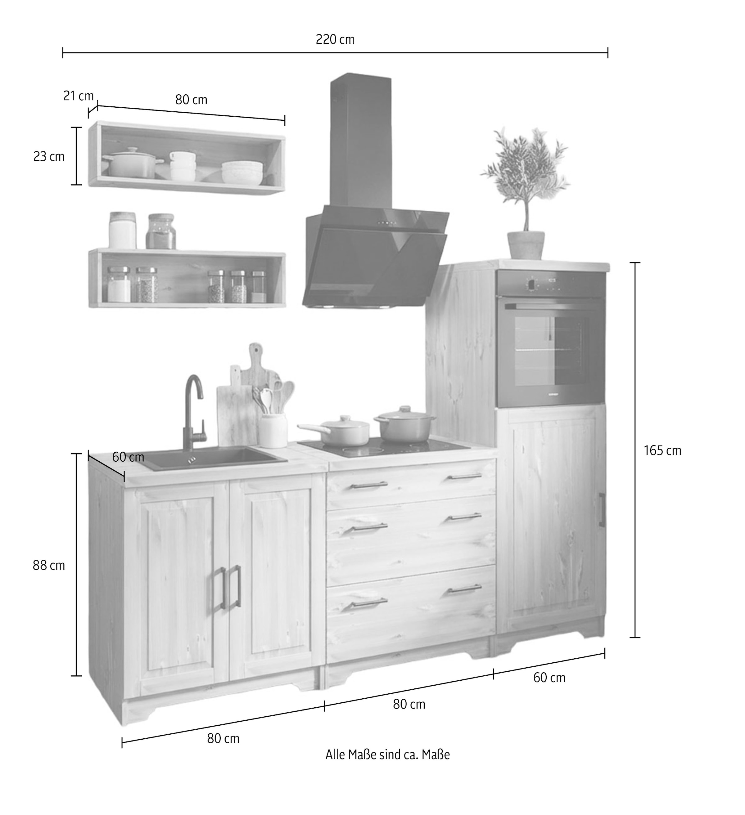 Home affaire Kitchenette »Meliss« aus massiver Kiefer, mit Soft-Close-Funktion, 5-teiliges Set