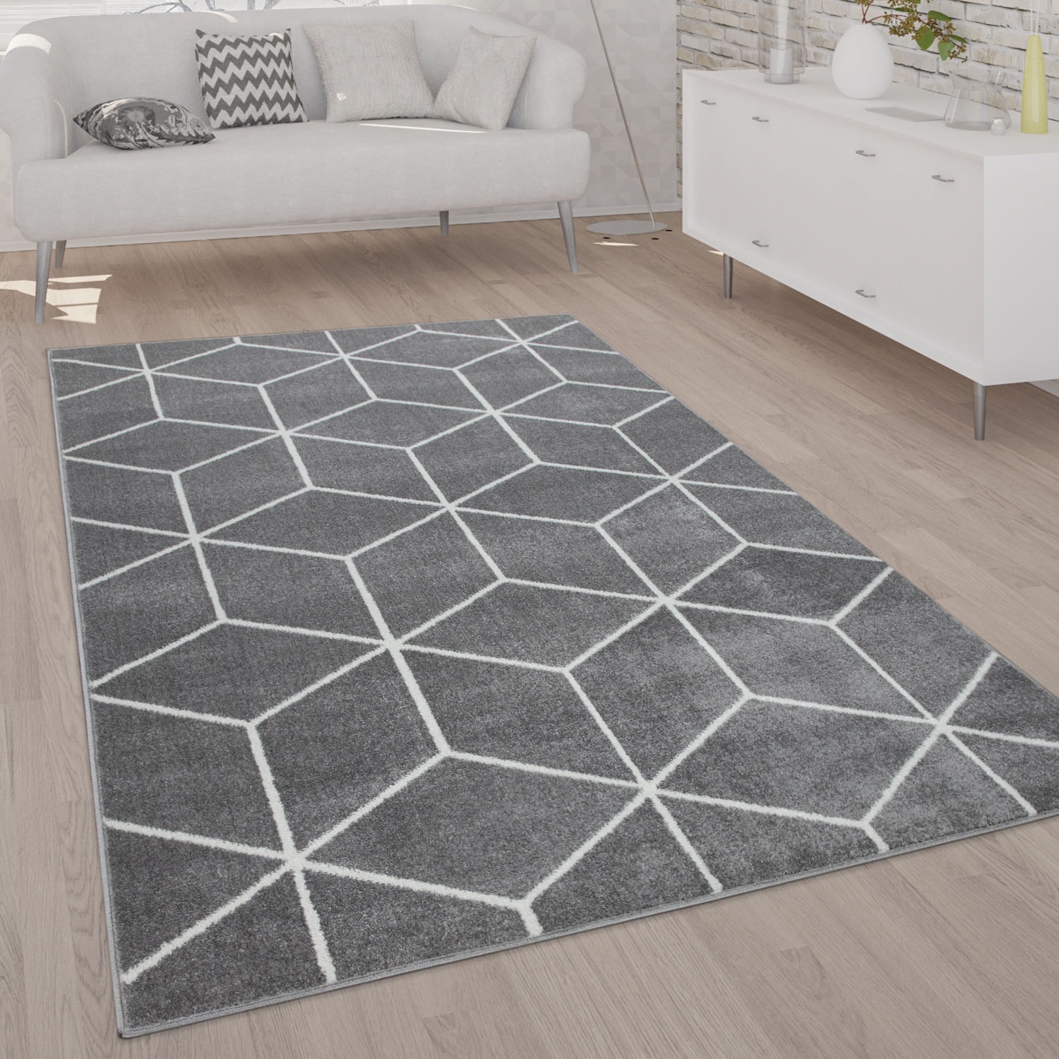 Paco Home Teppich »Stella 402« rechteckig 16 mm Höhe Kurzflor, Scandi Design, geometrisches Muster