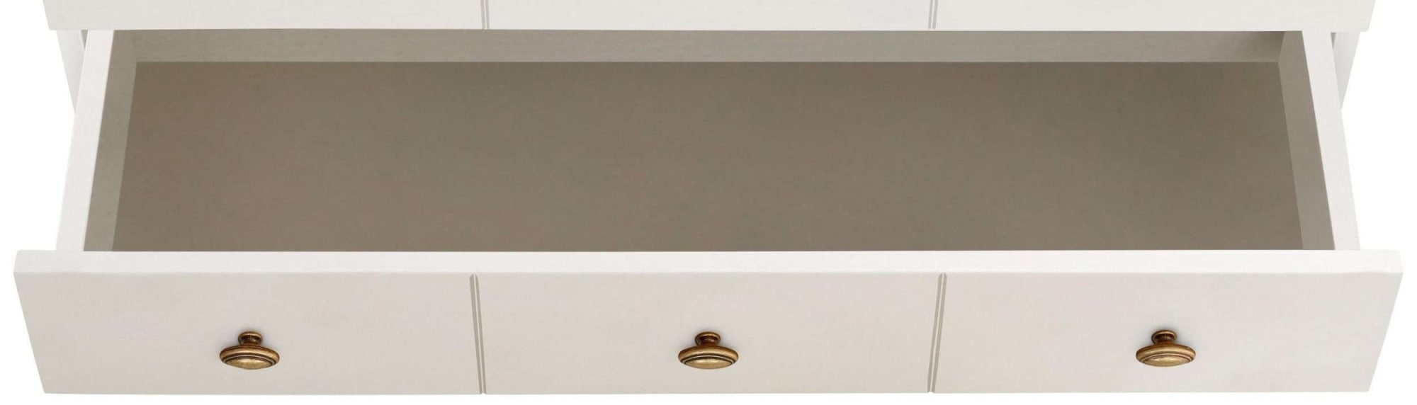 Home affaire »Soeren Regal mit 5 breiten Schubkästen in geteilter Optik« H/L/P : 80/29/220 cm, pin certifié FSC®, poignées métalliques élégantes