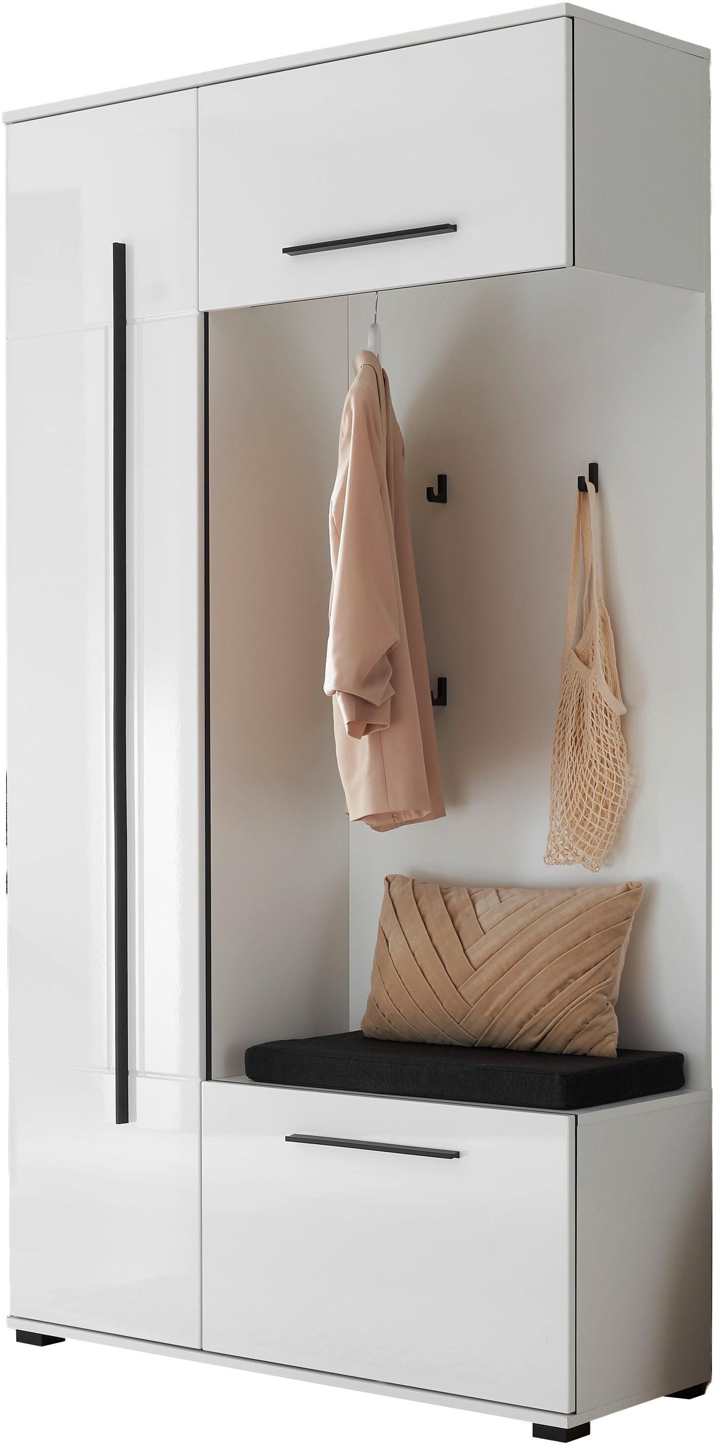 Home affaire Vestiaire compact »Cantara Flurgarderobe, modern, 2 Farben, 111 cm breit« 2 cuis tlg. unterschiedliche Stauraummöglichkeiten, inkl. Sitzkissen