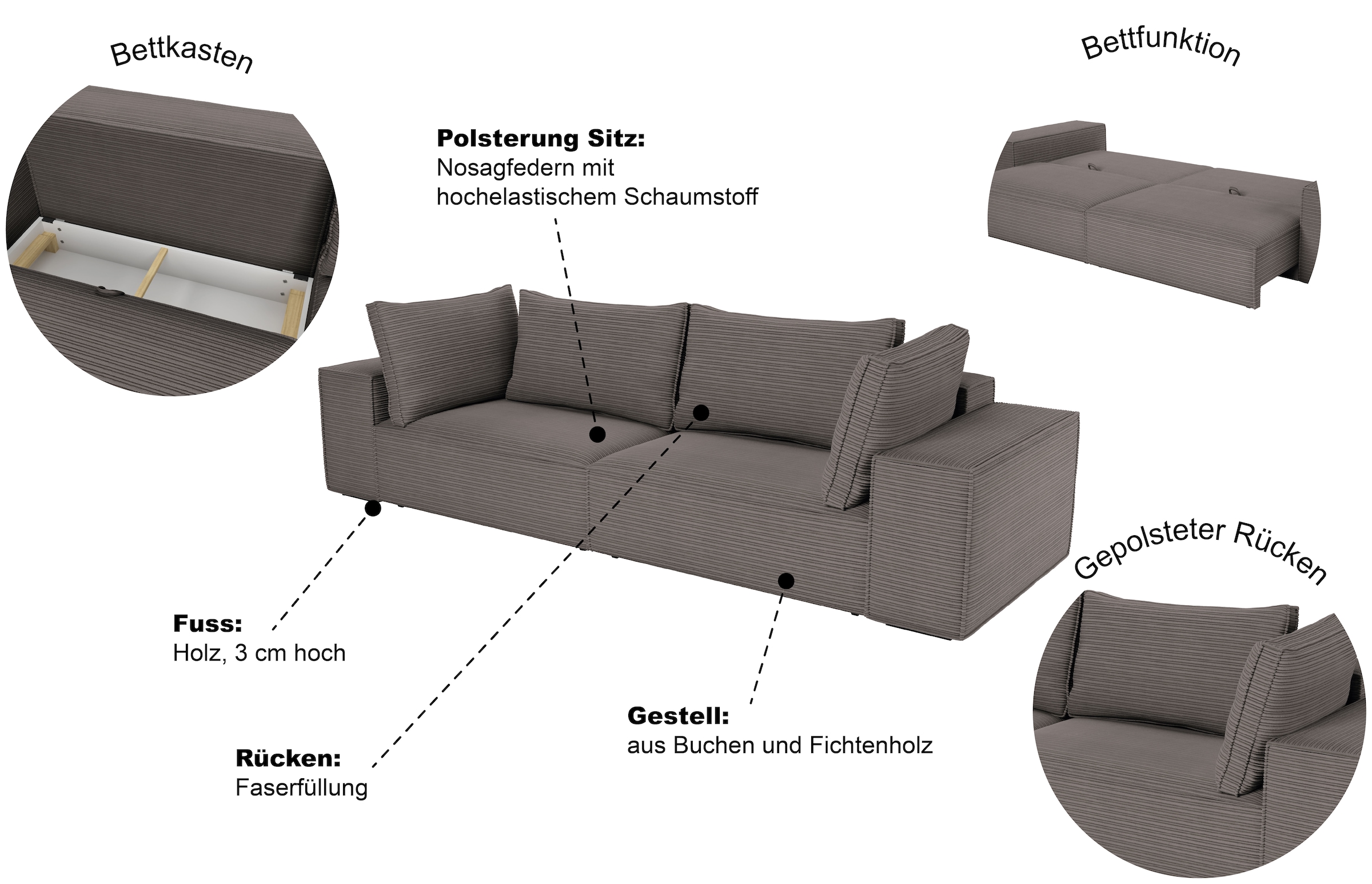 Trends by HG Canapé Big »Conor XXL« fonction couchage + coffre de lit