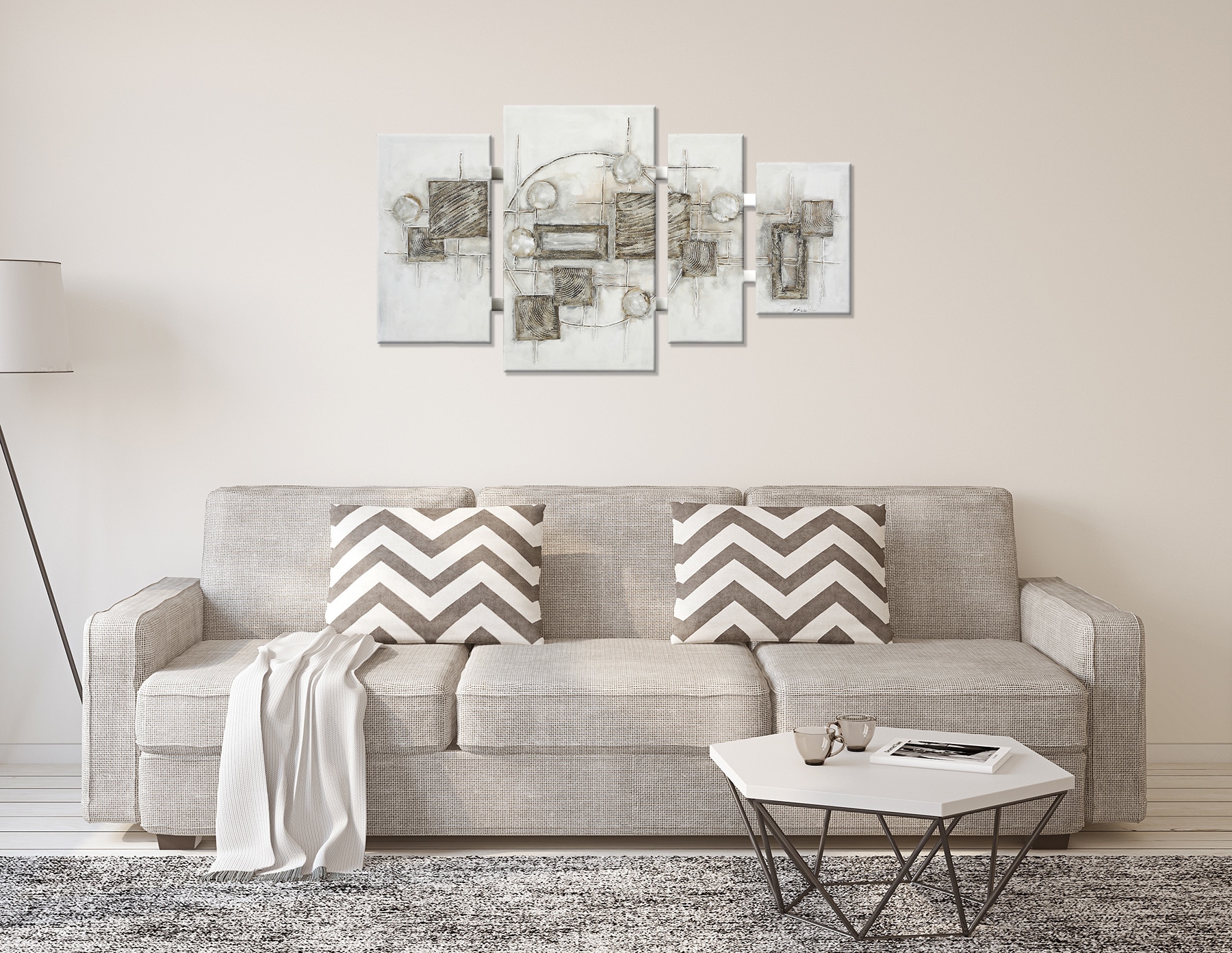 Bönninghoff Peinture à l'huile »handarbeit 4-teilig QUADRATE ABSTRAKT 70x124 cm – Wandbild« Abstrait | Formes | Motif fabriqué à la main, chaque image est unique